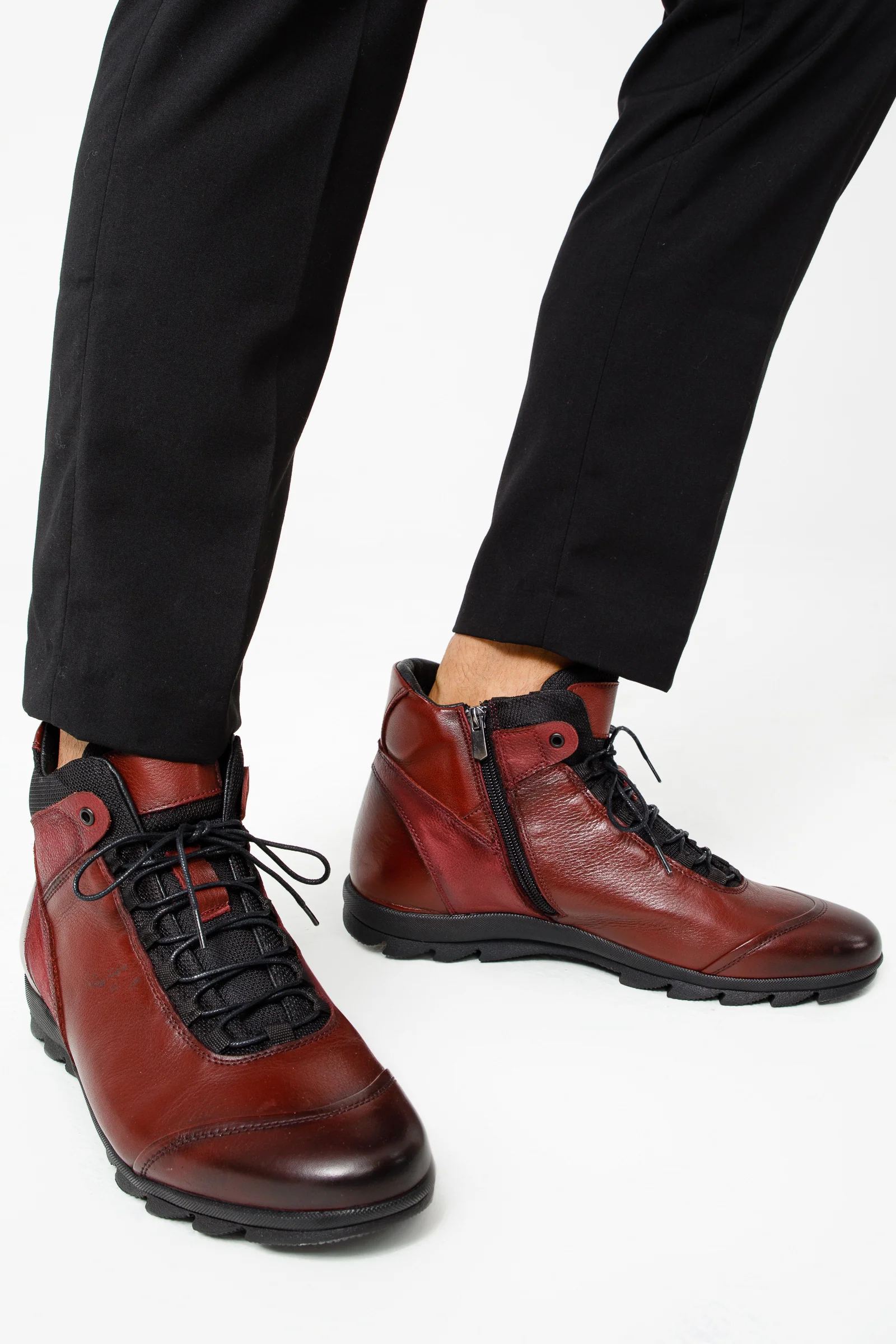 The Houston Leather Burgundy Lace-Up Casual Men Boot with a Zipper - Image 14