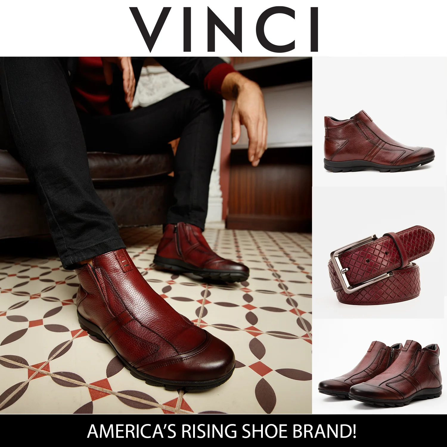 The Montreal Burgundy Leather Casual Zip-Up Ankle Men Boot - Image 3