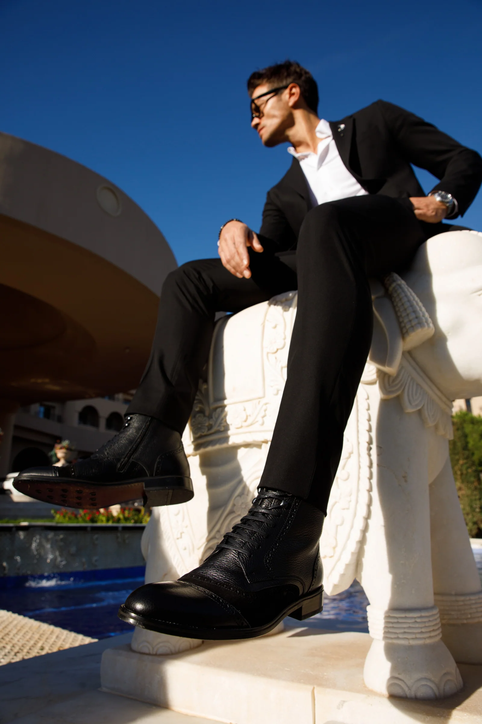 The Anderson Black Leather & Suede Brogue Lace-Up Men Boot with a Zipper - Image 13
