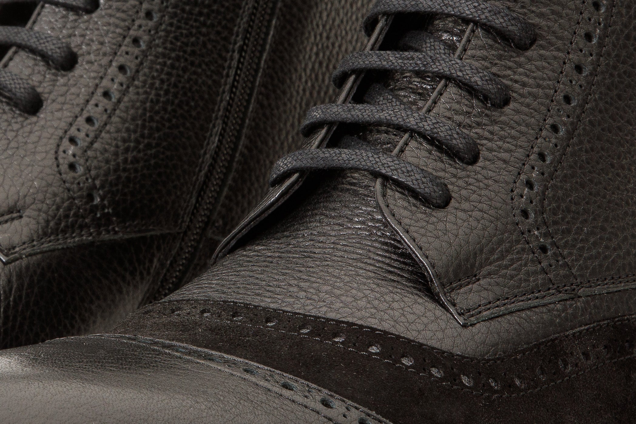 The Anderson Black Leather & Suede Brogue Lace-Up Men Boot with a Zipper - Image 3
