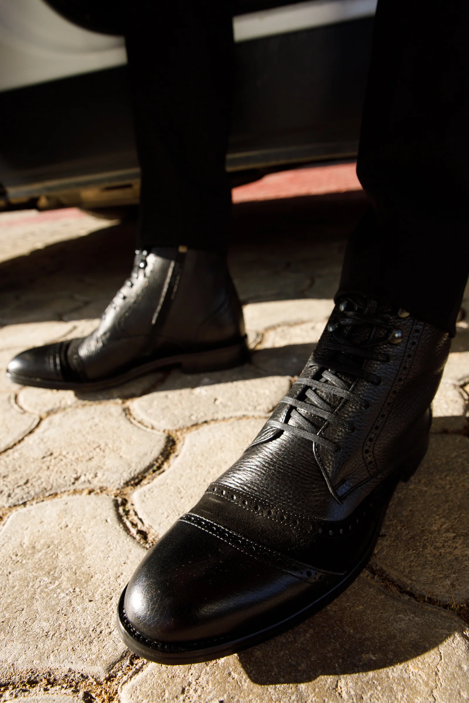 The Anderson Black Leather & Suede Brogue Lace-Up Men Boot with a Zipper - Image 8