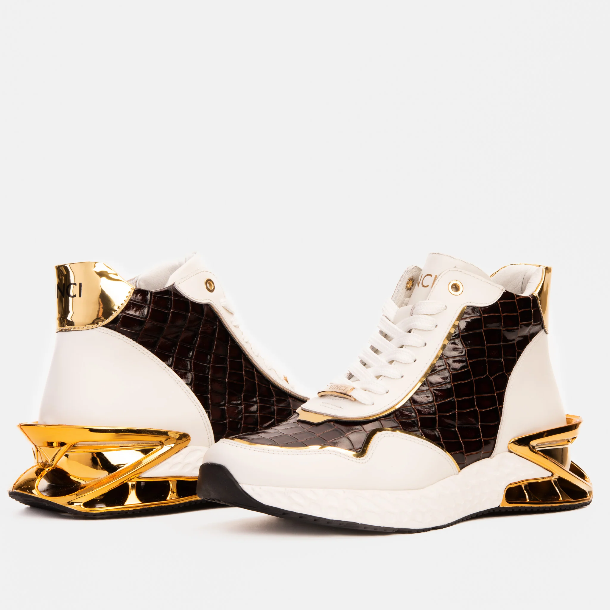 Bellagio White & Gold Leather High-Top Men Sneaker - Image 5