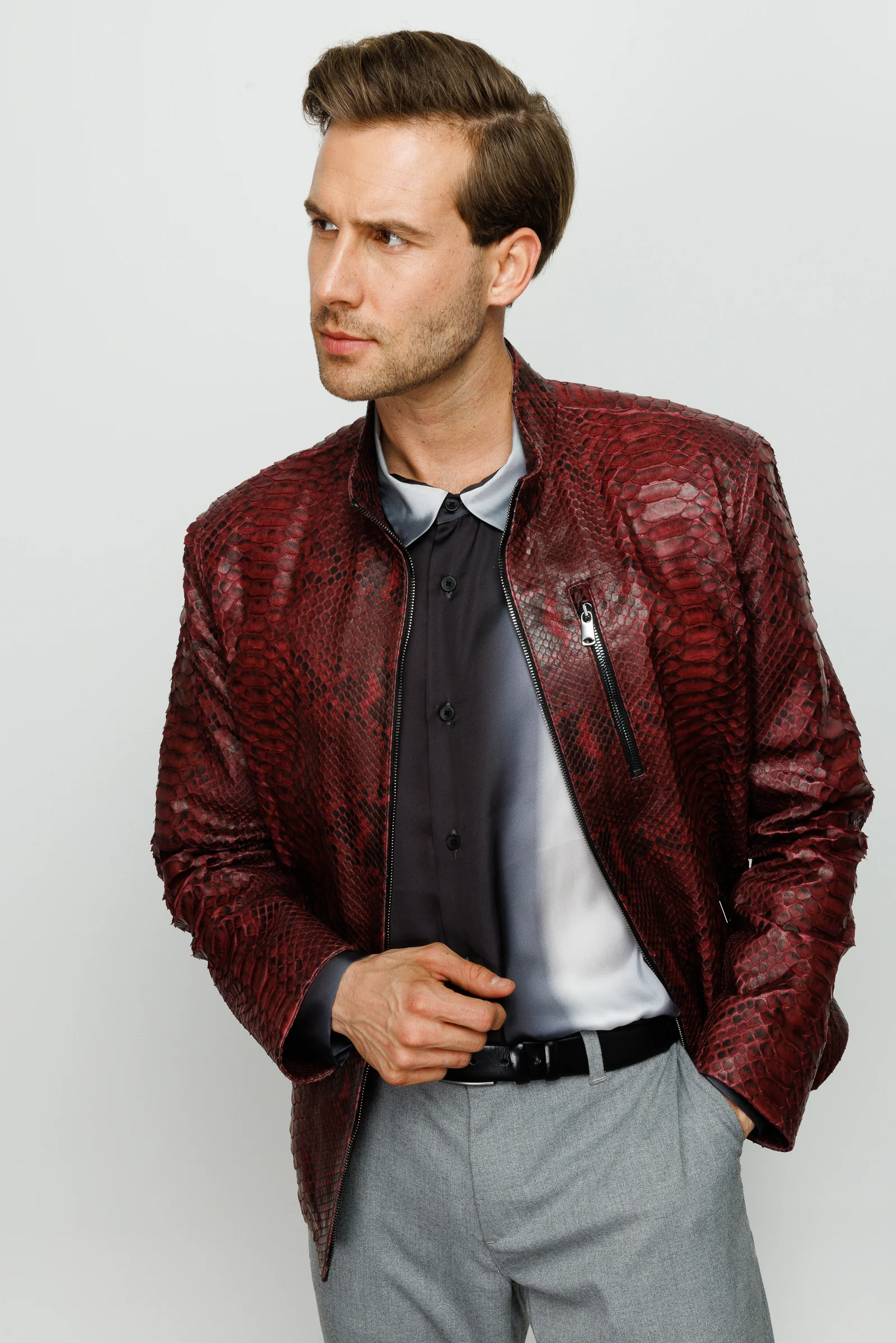 The Boss Pythn Burgundy Leather Men Jacket - Image 2