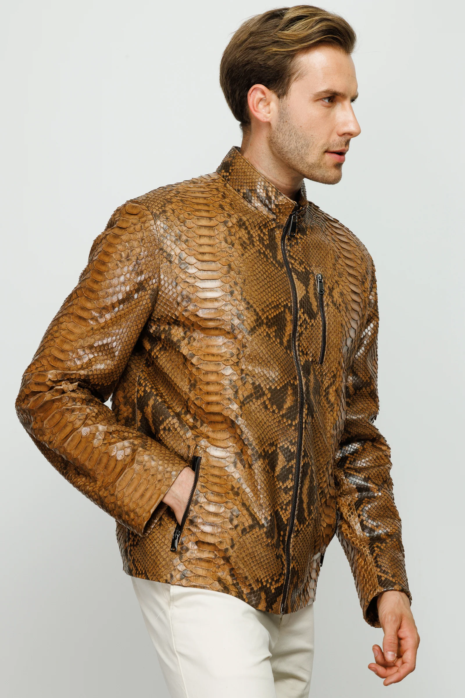 The Boss Pythn Tan Leather Men Jacket - Image 3