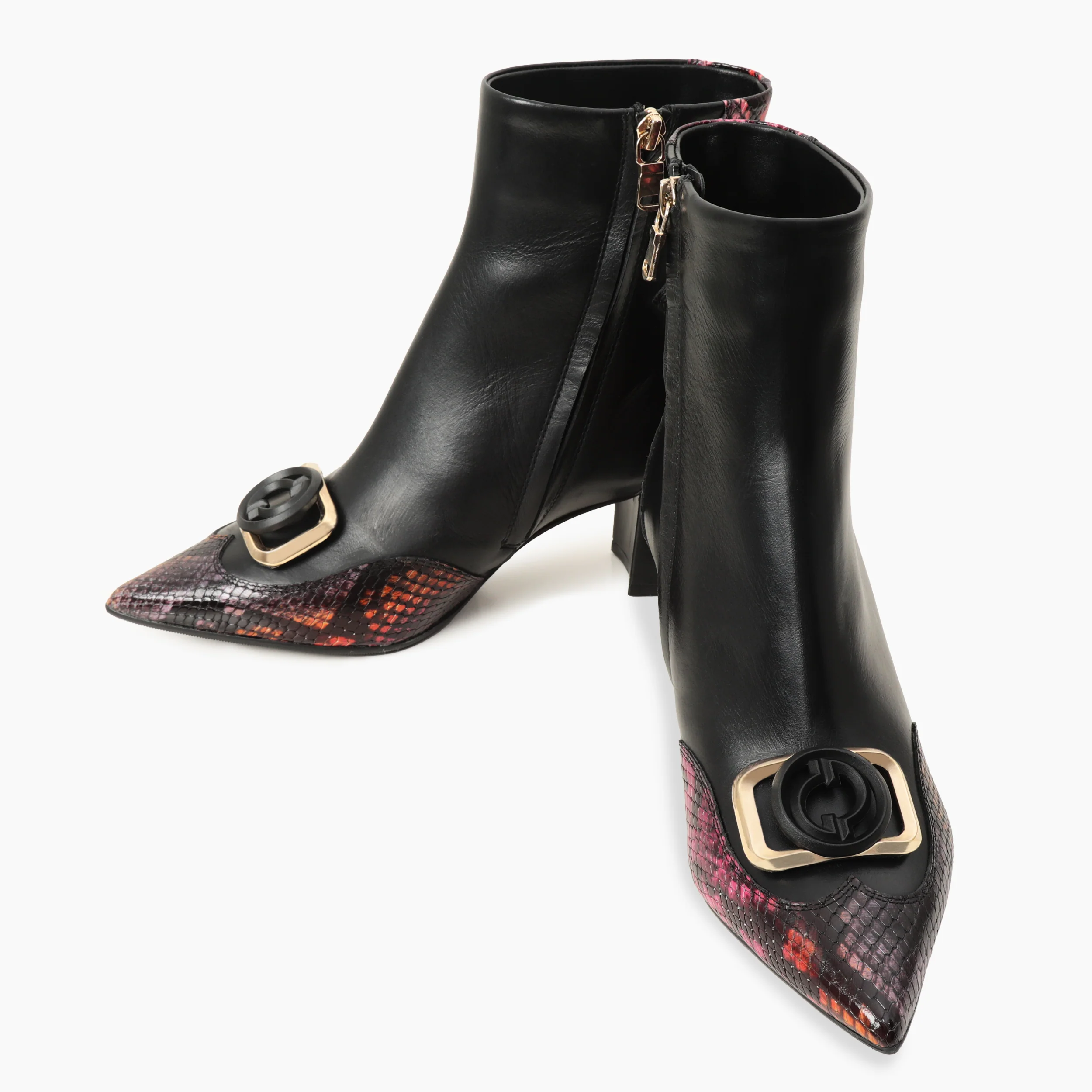 Gray Black & Fuchsia Leather Block Heel Women Boot - Image 6