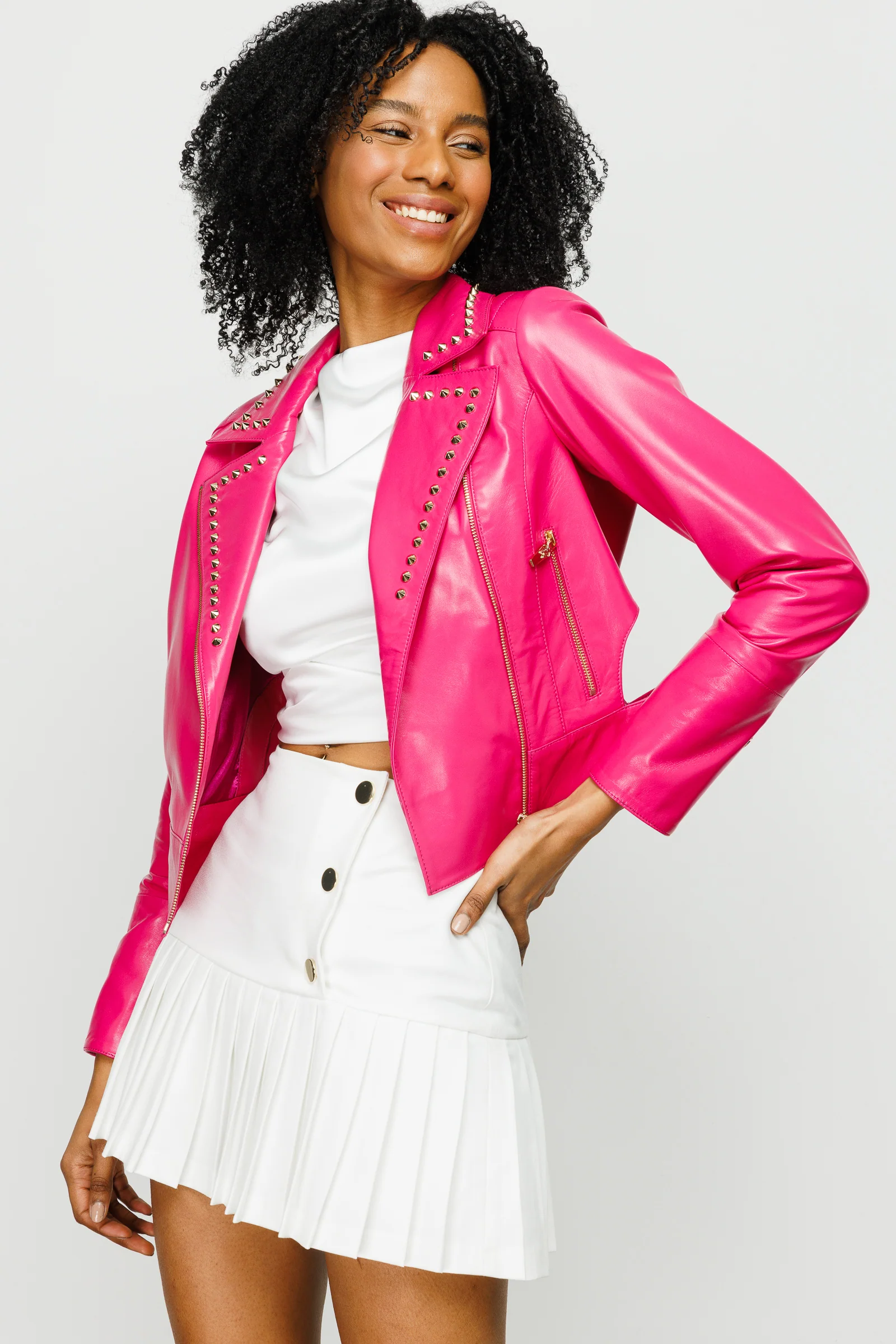 The Macera Pink Leather Women Jacket - Image 12