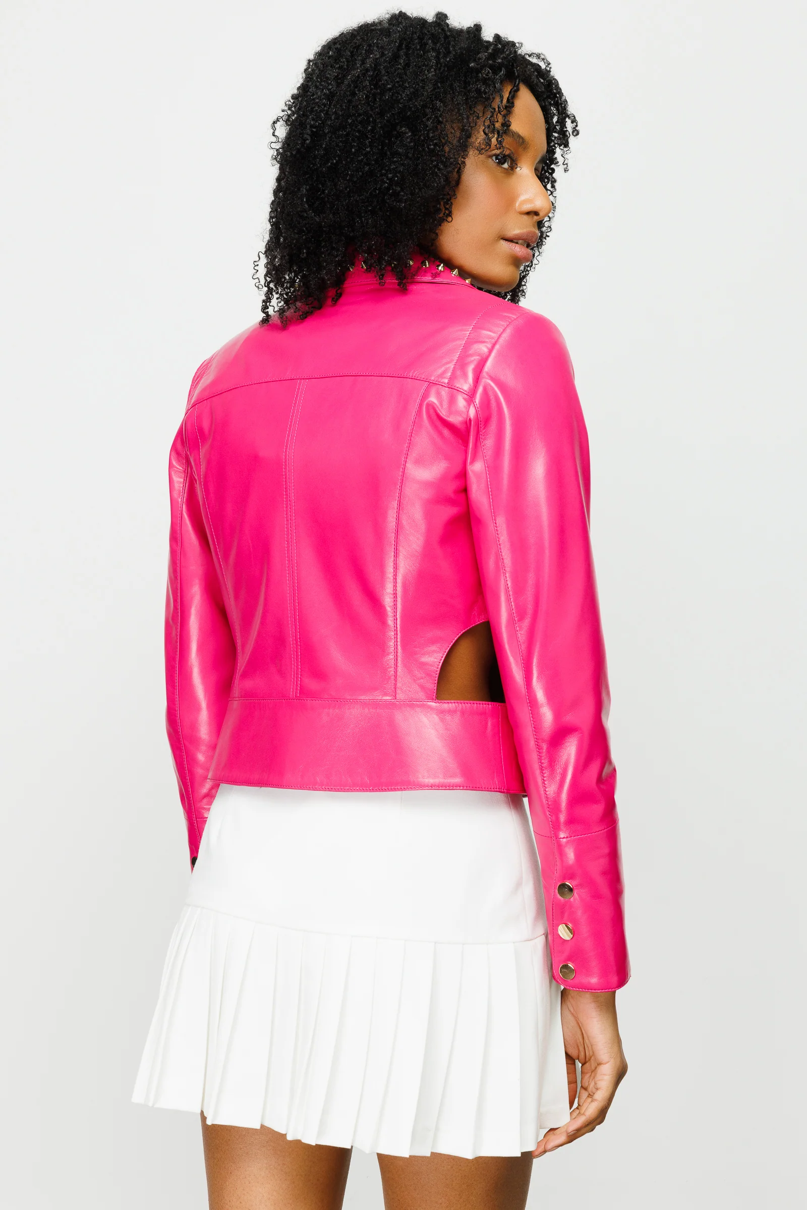 The Macera Pink Leather Women Jacket - Image 8