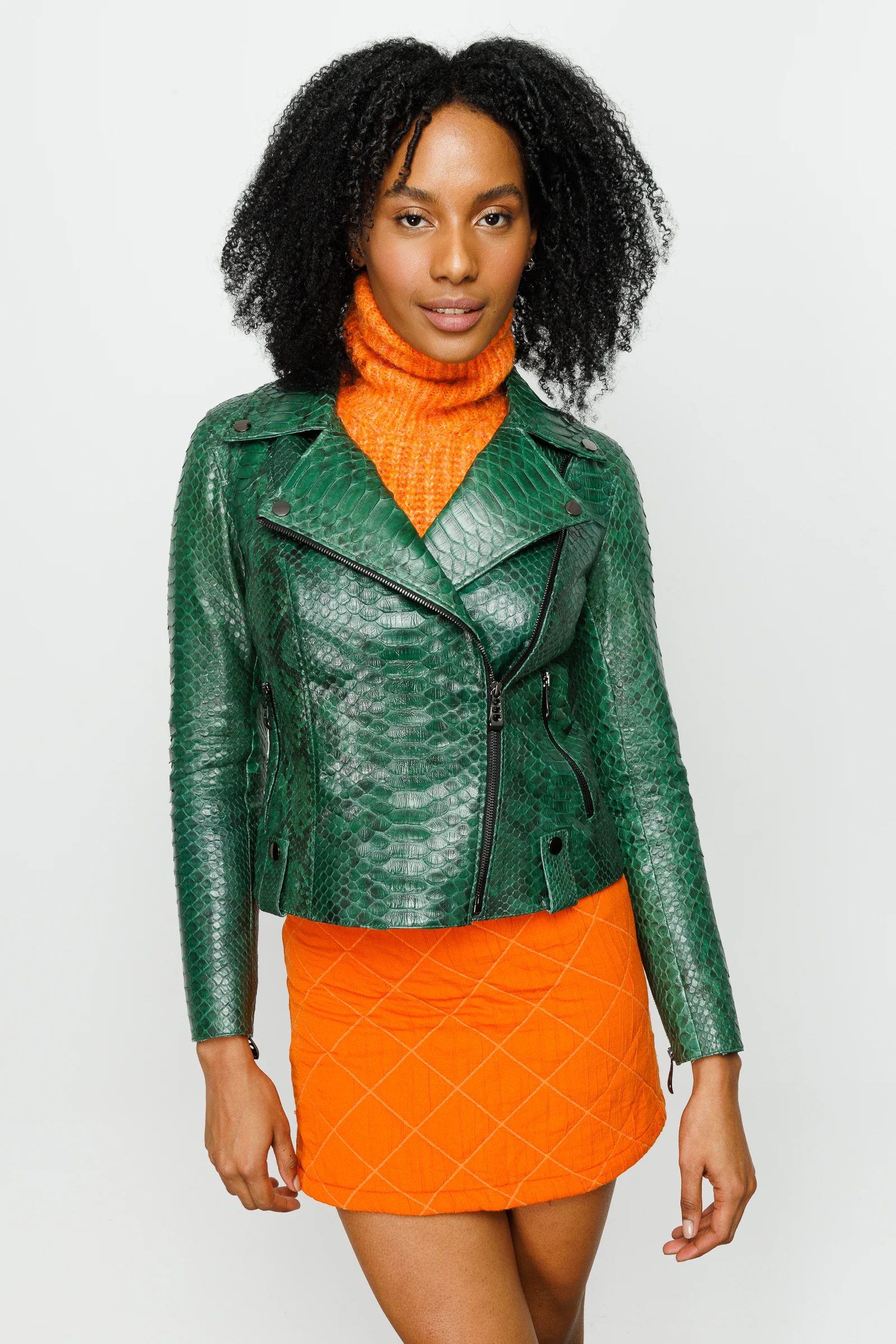 The Pythn Skin Green Leather Women Jacket - Image 8