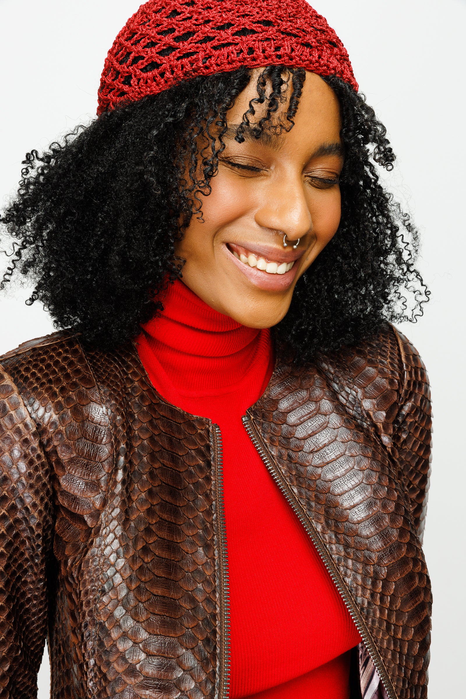 The Mekke Pythn Skin Brown Leather Women Jacket - Image 3
