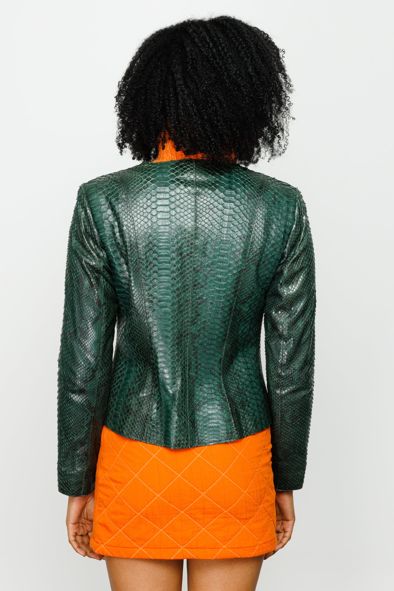 The Mekke Pythn Skin Green Leather Women Jacket - Image 3