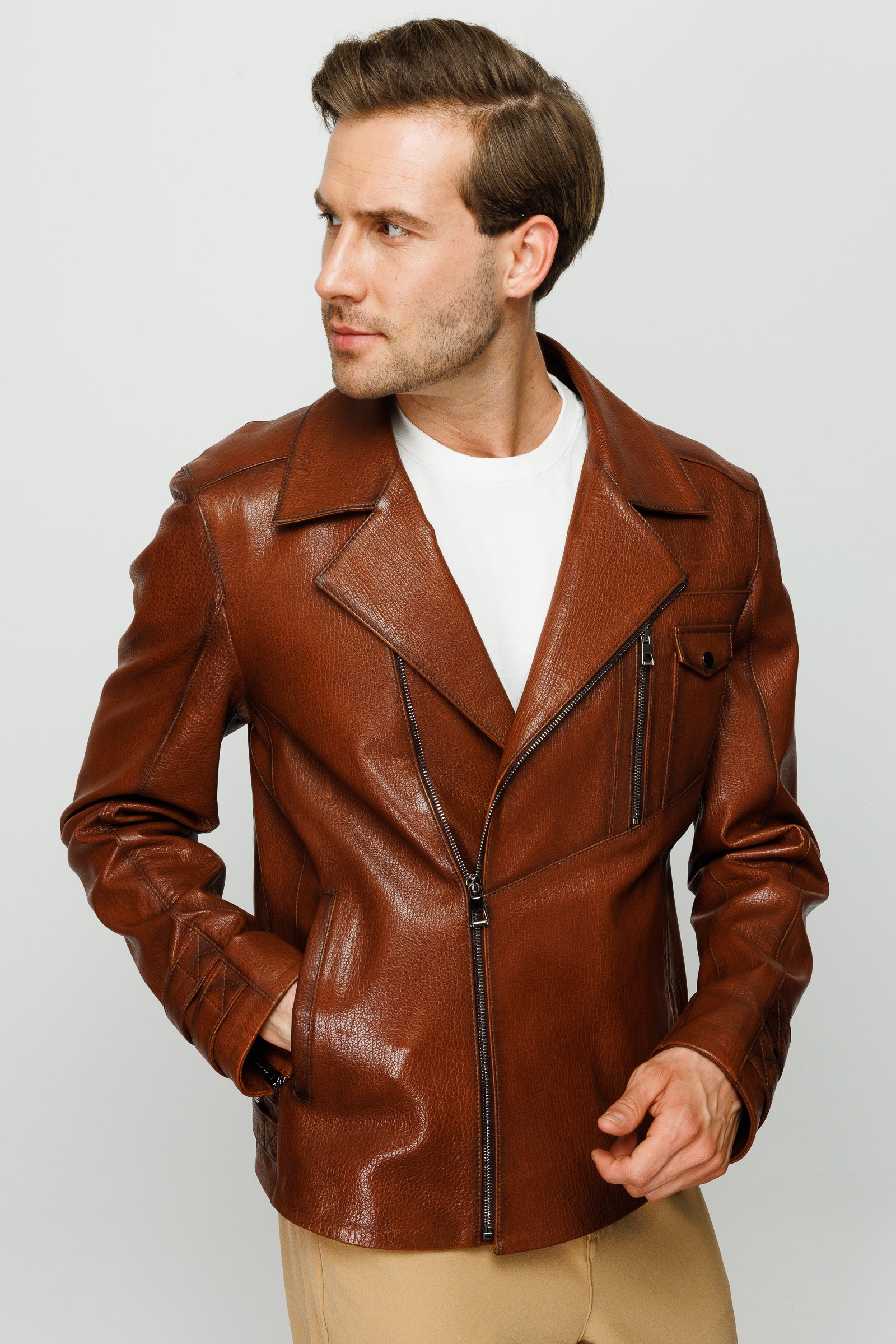 The Monola Tan Leather Men Jacket - Image 13