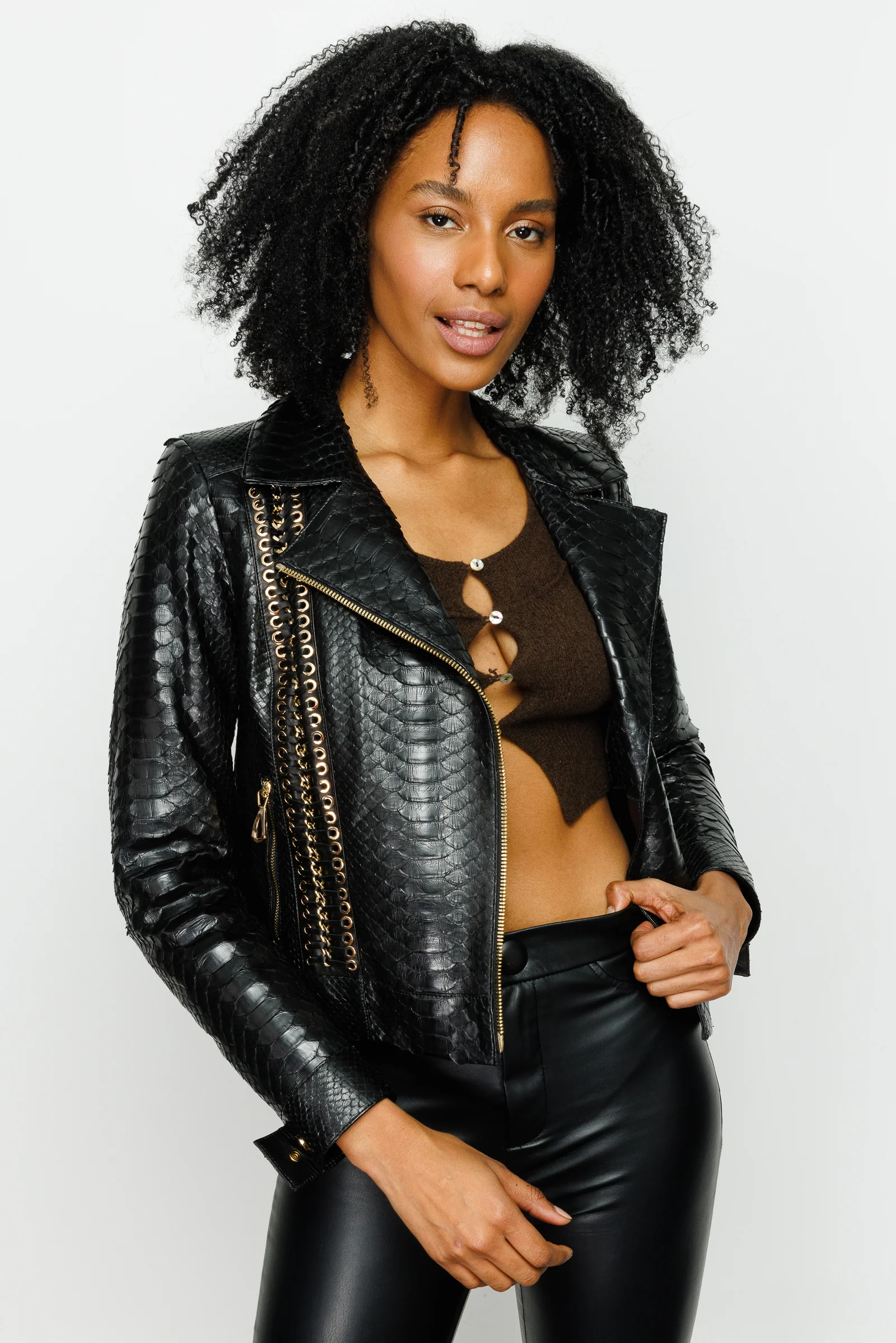 The Nayro Pythn Black Leather Women Jacket - Image 10