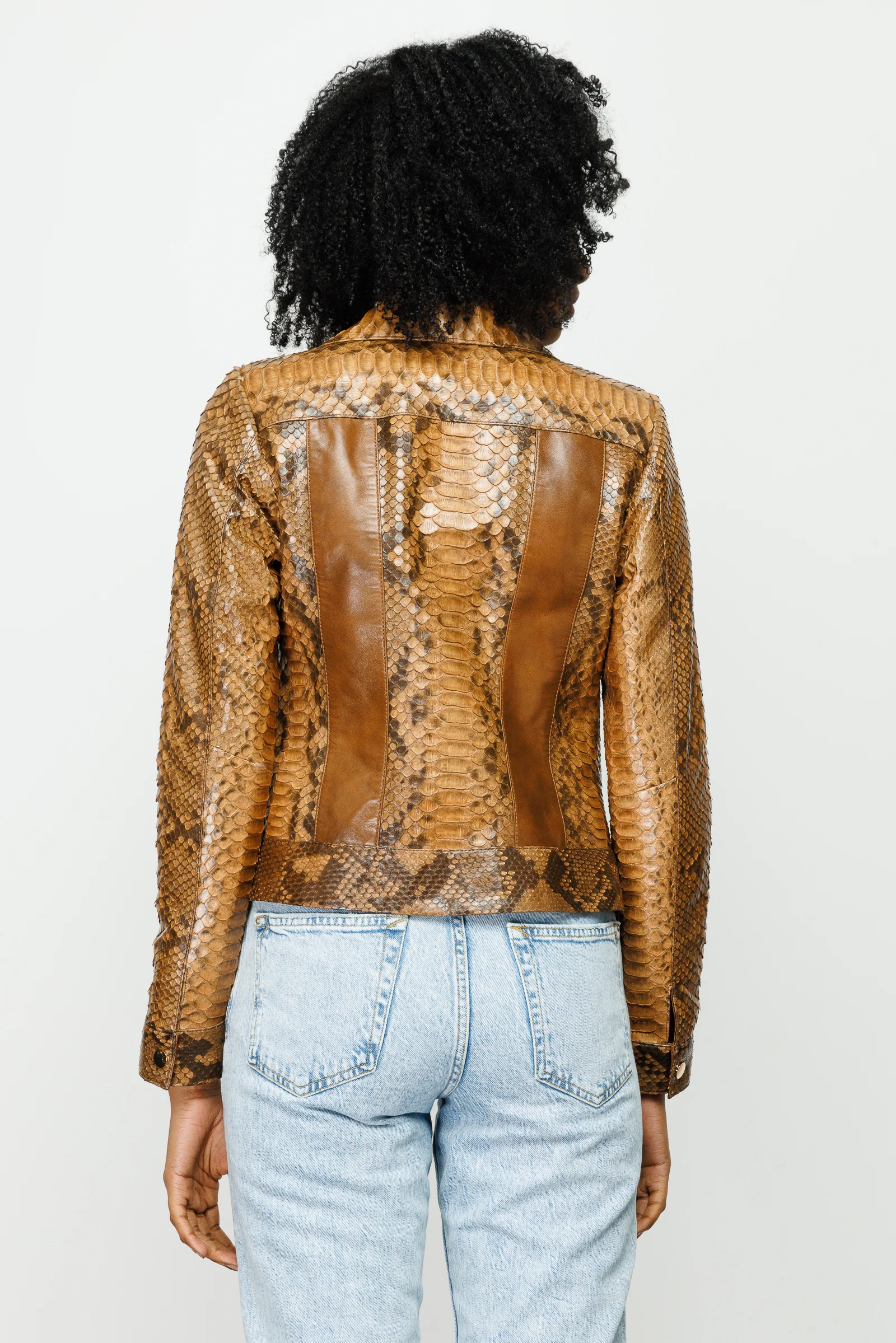 The Nayro Pythn Tan Leather Women Jacket - Image 3