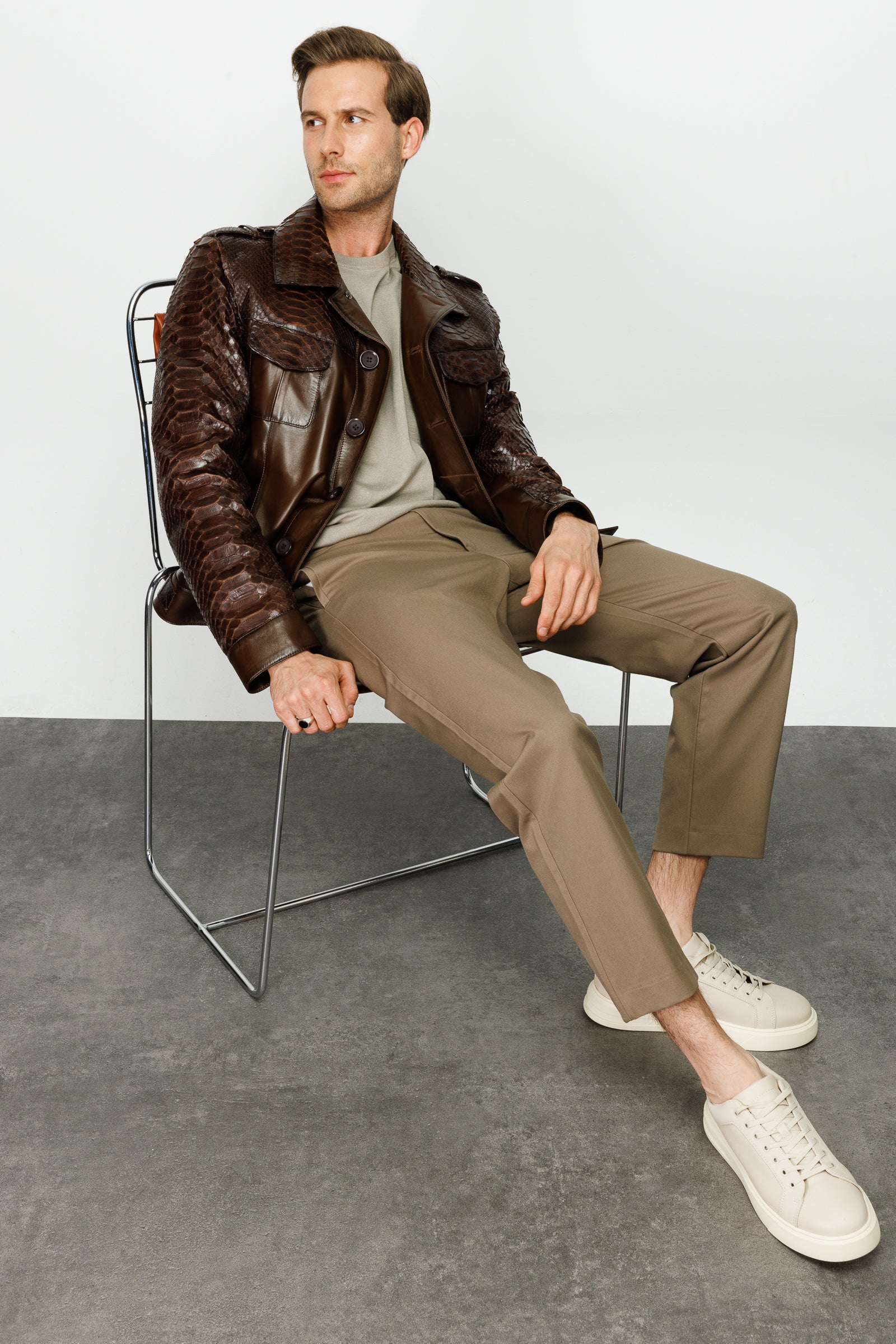 The Manteca Pythn Skin Brown Leather Men Jacket - Image 11