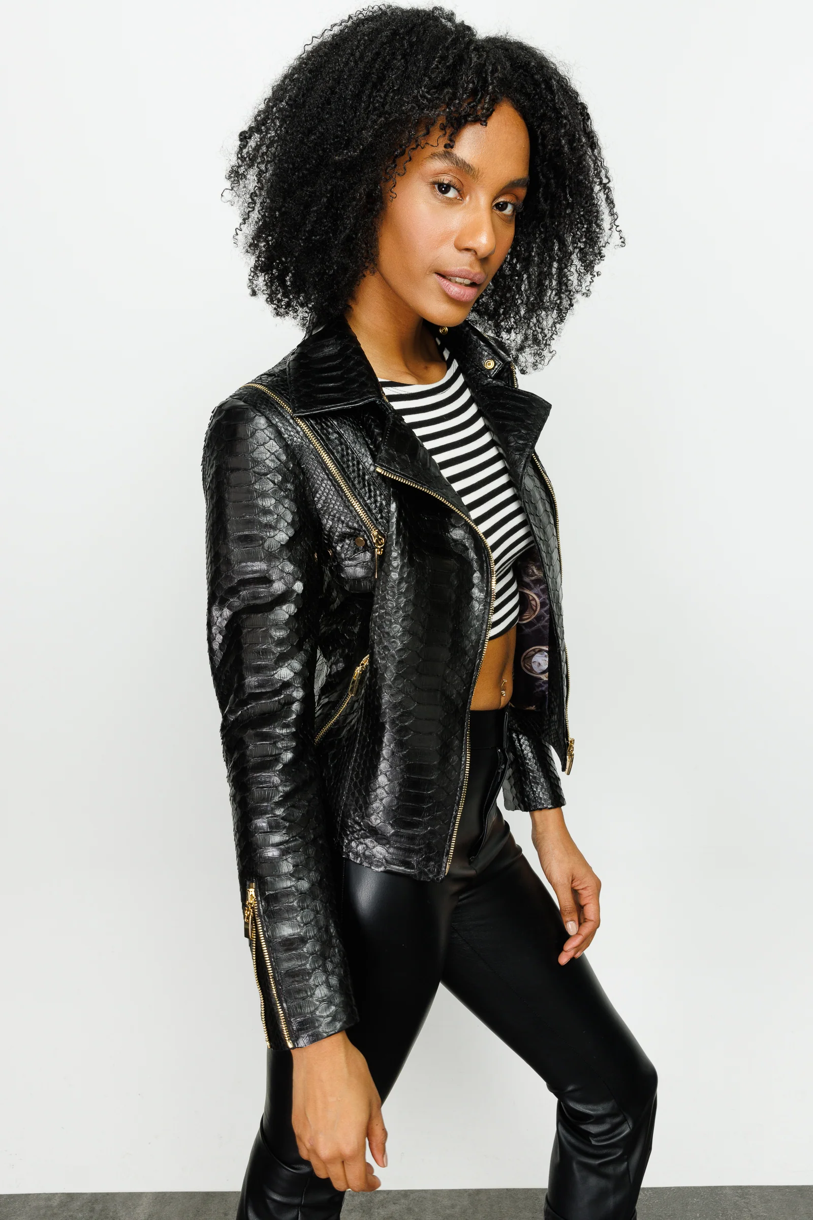 The Queen Pythn Skin Black Leather Women Jacket - Image 8