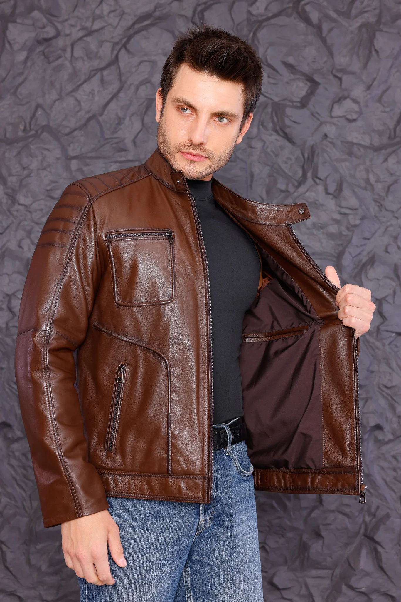 The Argento Brown Leather Jacket - Image 2