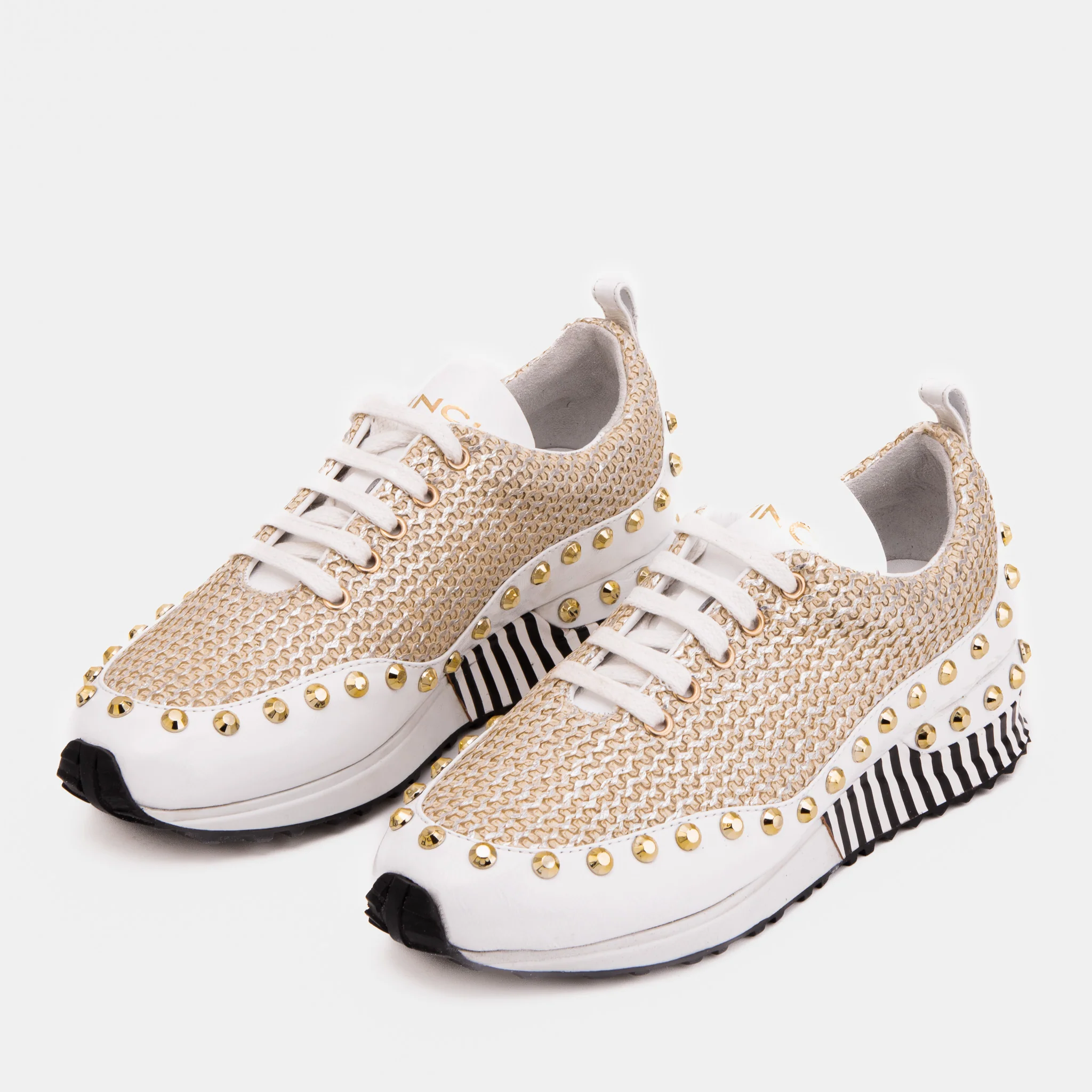 The Aurelia Gold Woven Leather Women Sneaker - Image 6