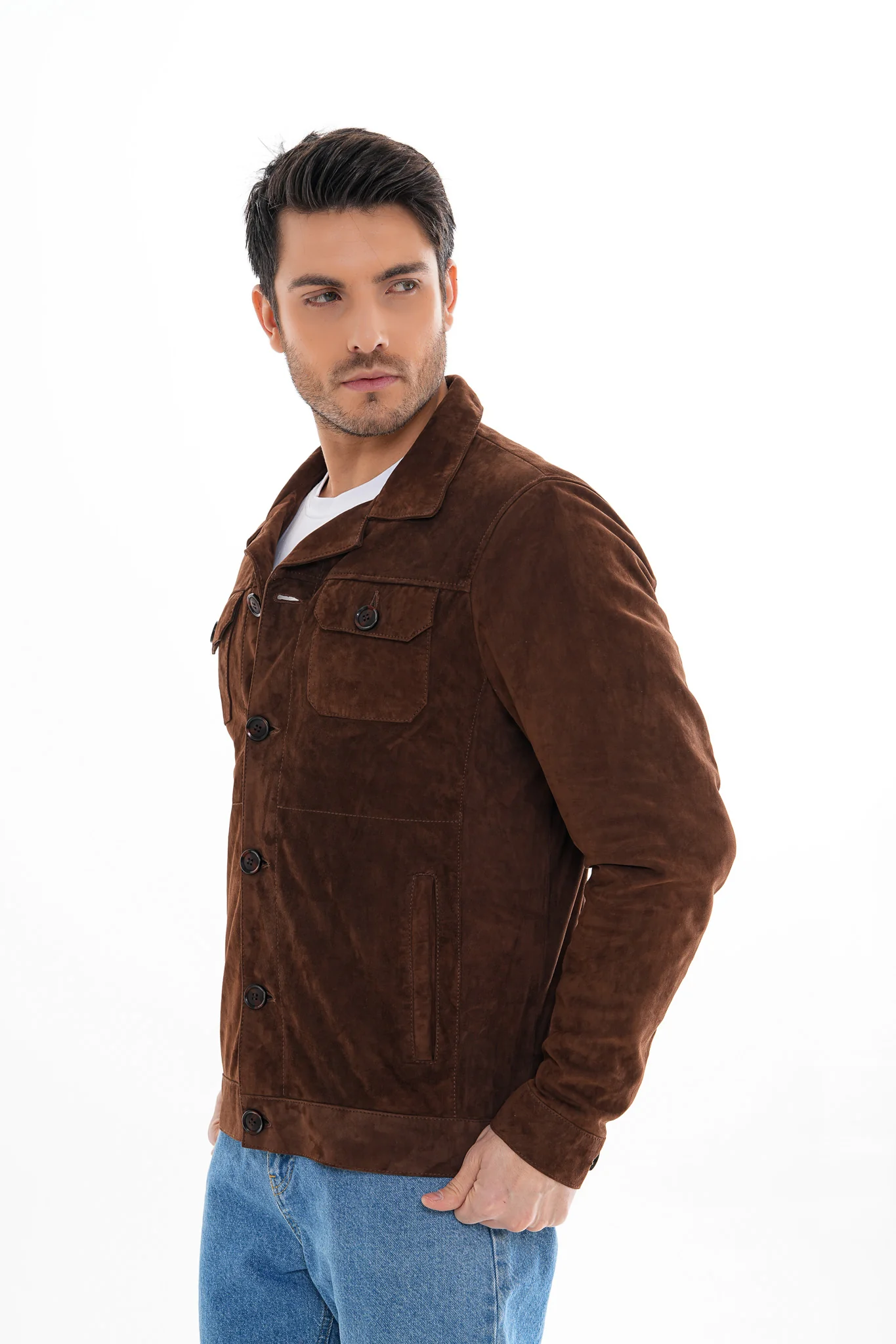 The Azzuro Suede Brown Leather Jacket - Image 10
