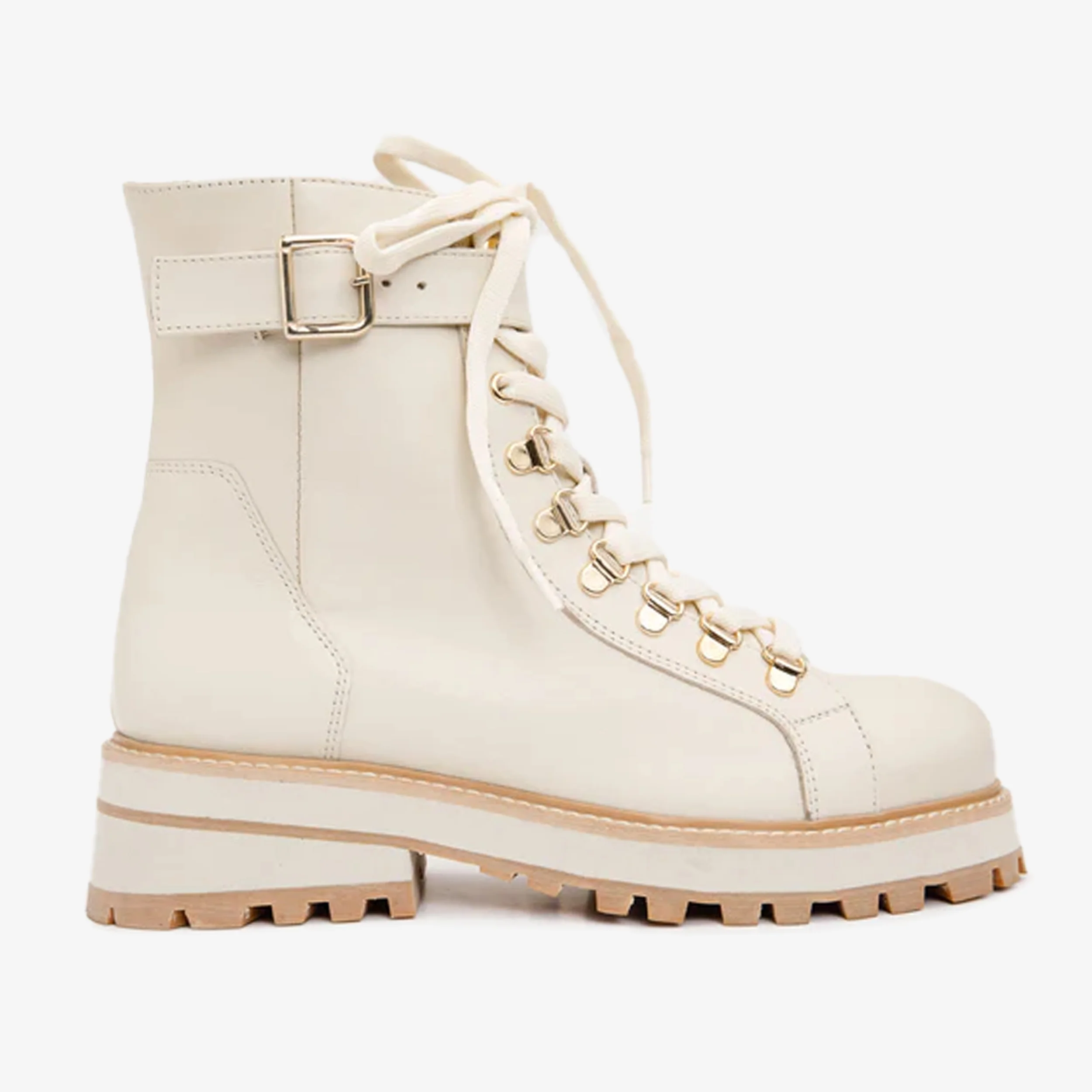 The Belgrano Cream Leather Lace-Up Ankle Women Boot With a Side Zipper - Image 2