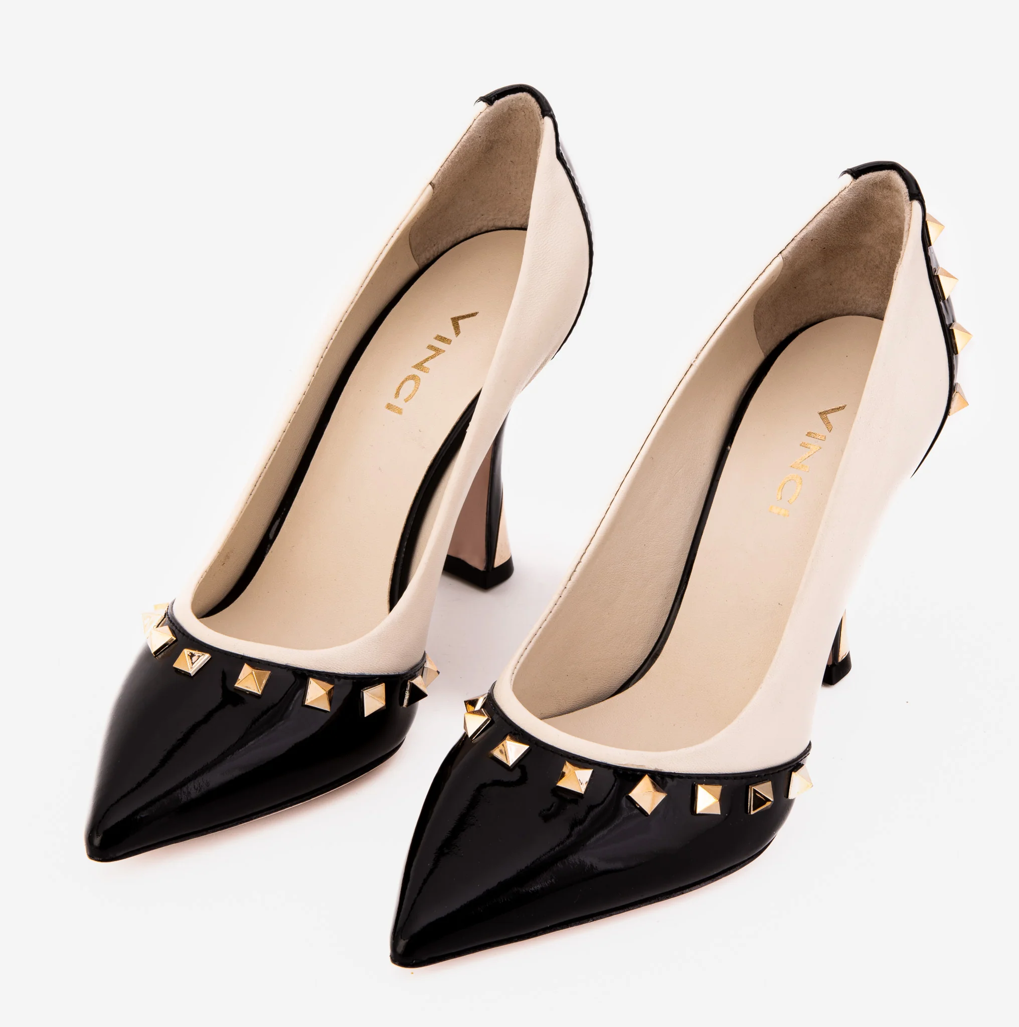 The Bella Vita Studded Beige & Black Leather Pump Women Shoe - Image 5