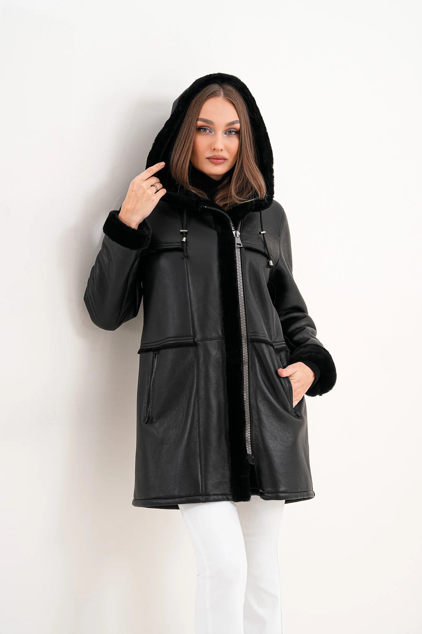 The Belluna Black Shearling Women Jacket - Image 14