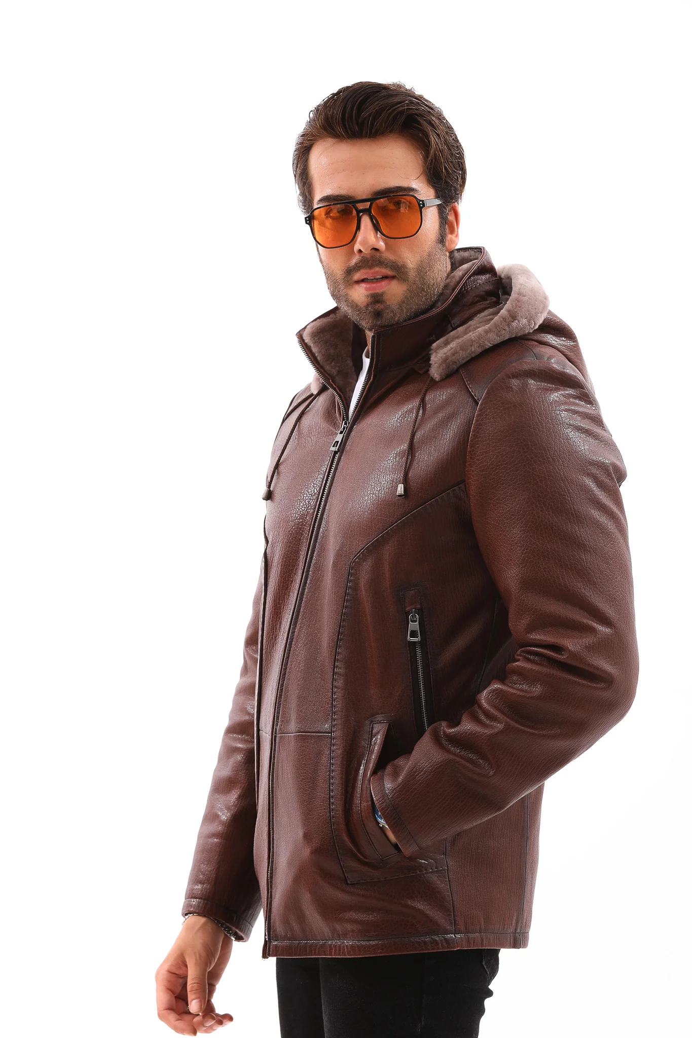 The Bergamo Brown Shearling Leather Men Jacket - Image 10