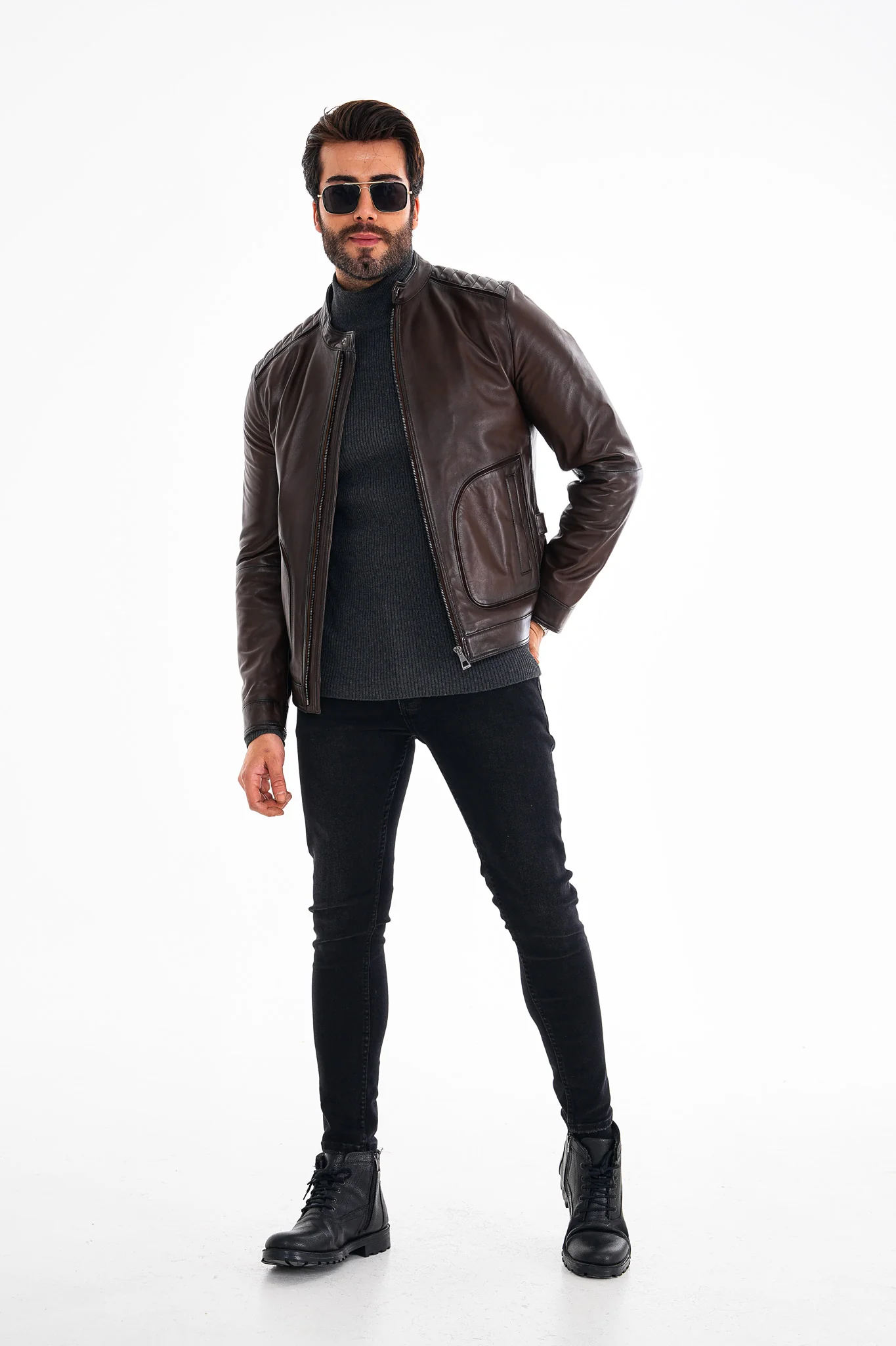 The Brescia Brown Leather Racer Men Jacket - Image 8