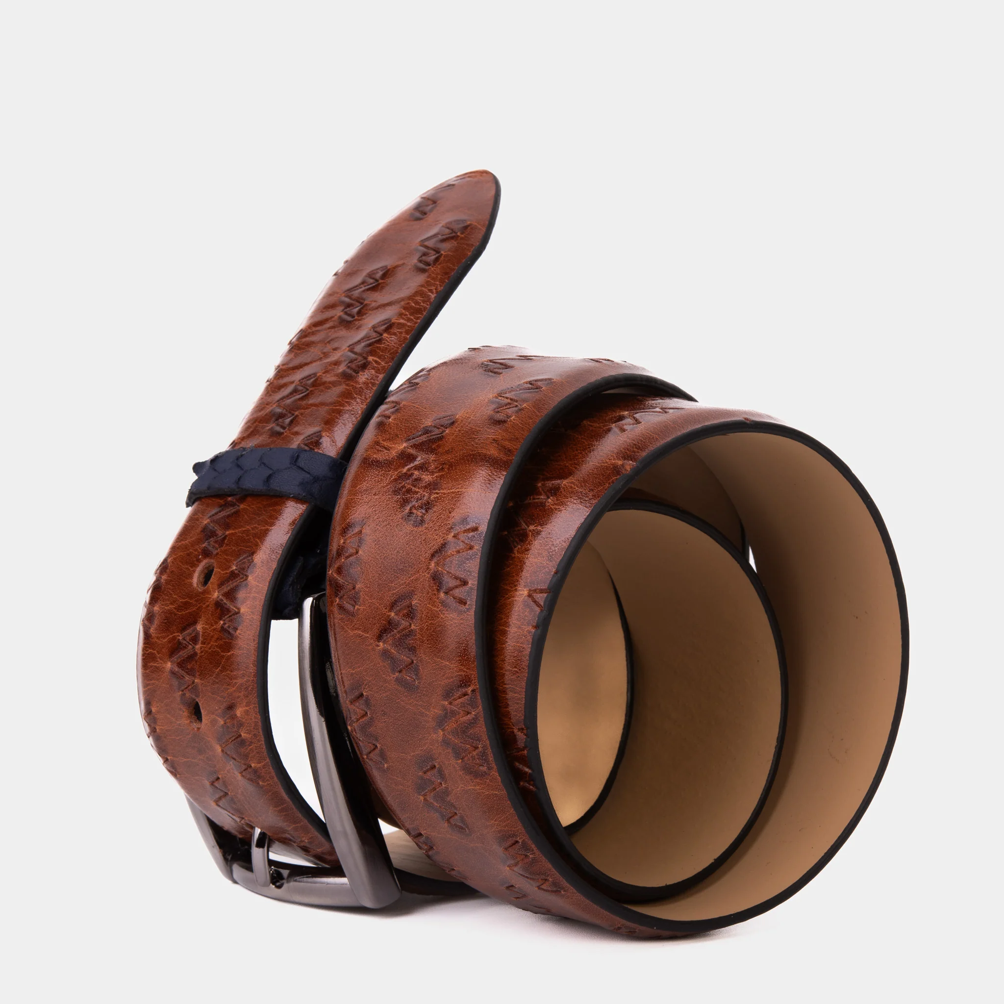 The Caesars Tan & Navy Leather Belt - Image 3