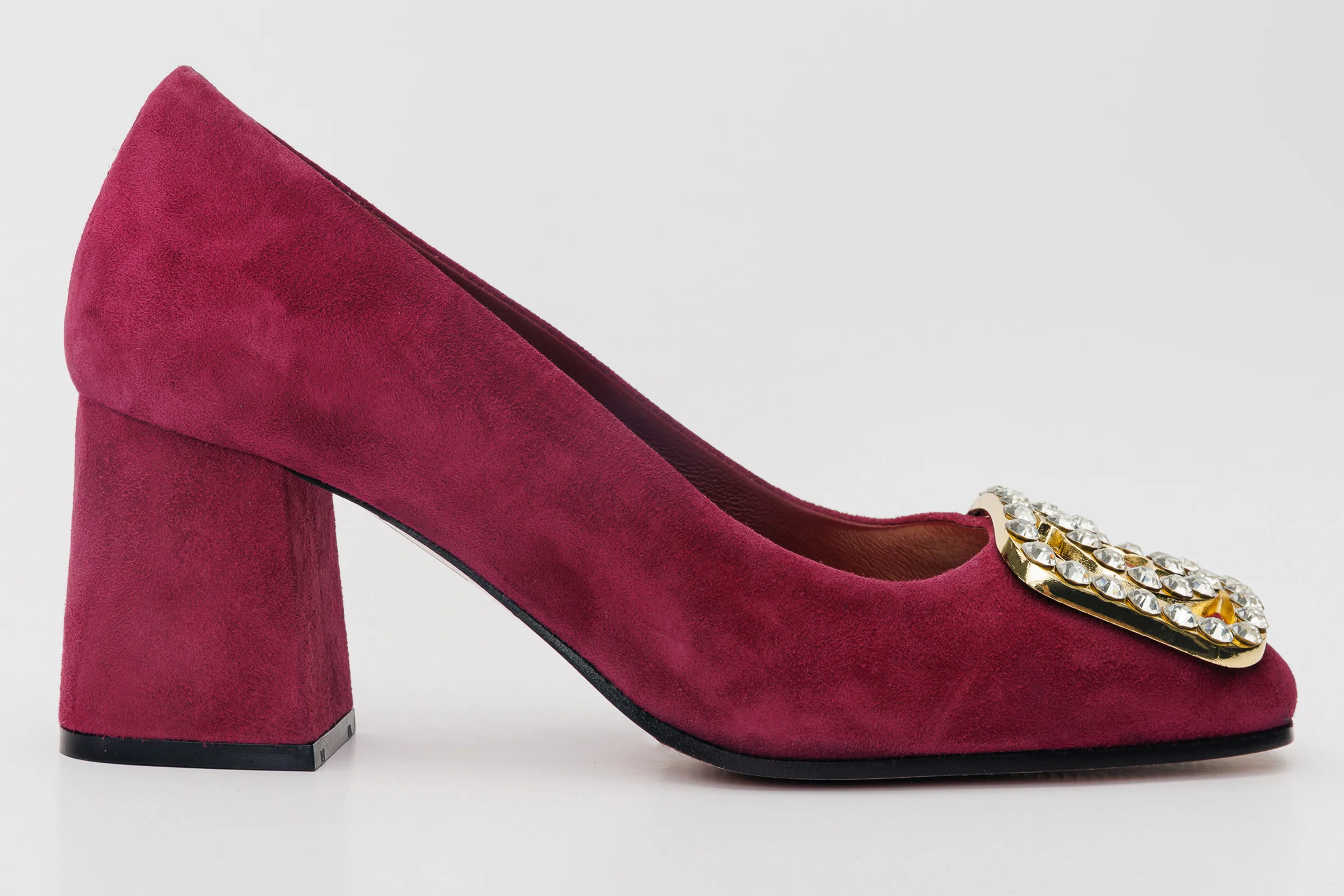 The California Burgundy Suede Leather Block Heel Pump Women Shoe - Image 4