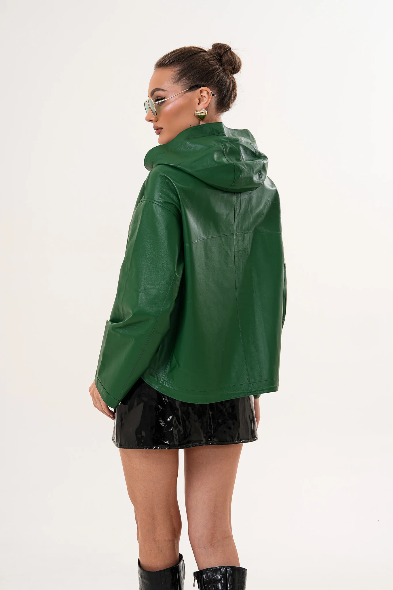 The Calyra Reversible Leather Women Jacket – Emerald Green - Image 12