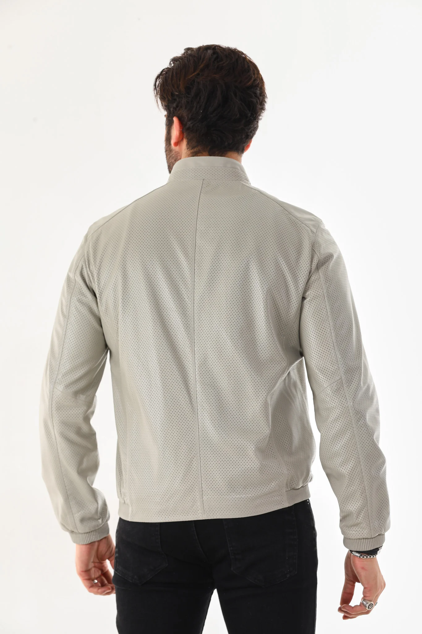 The Como Reversible Cream & Black Leather Bomber Jacket - Image 3