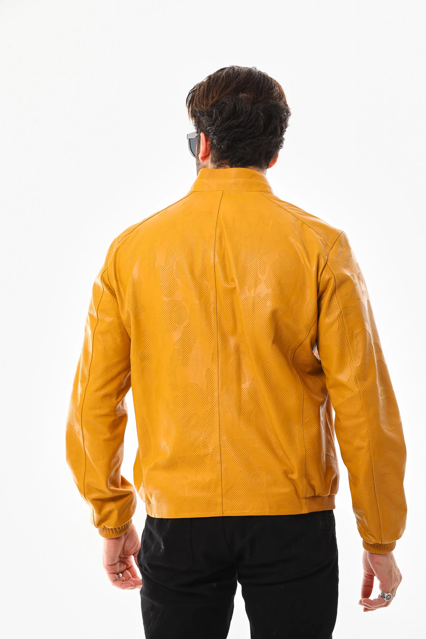 The Como Reversible Mustard Yellow & Black Leather Bomber Jacket - Image 4