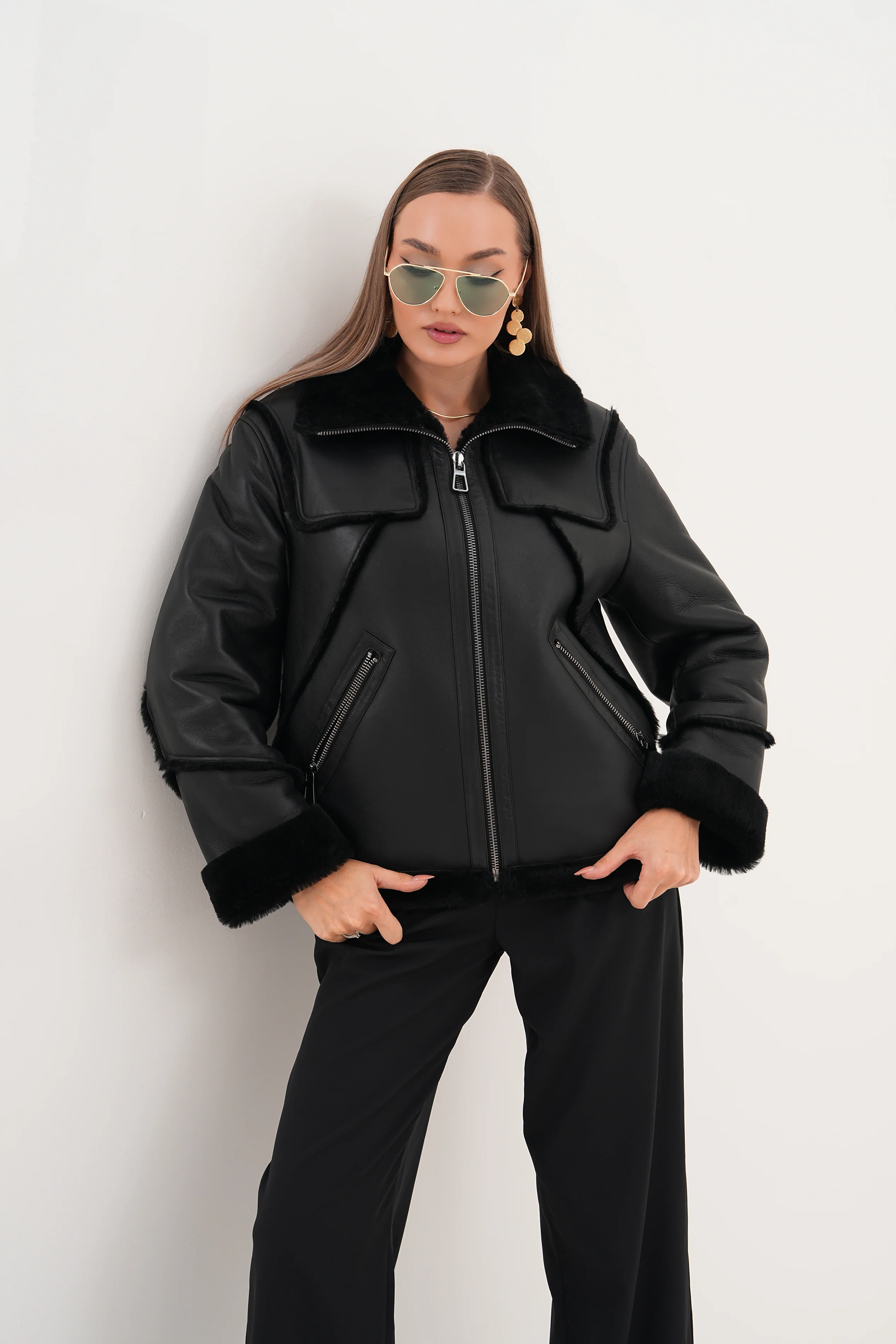 The Denali Black Shearling Leather Women Jacket - Image 12
