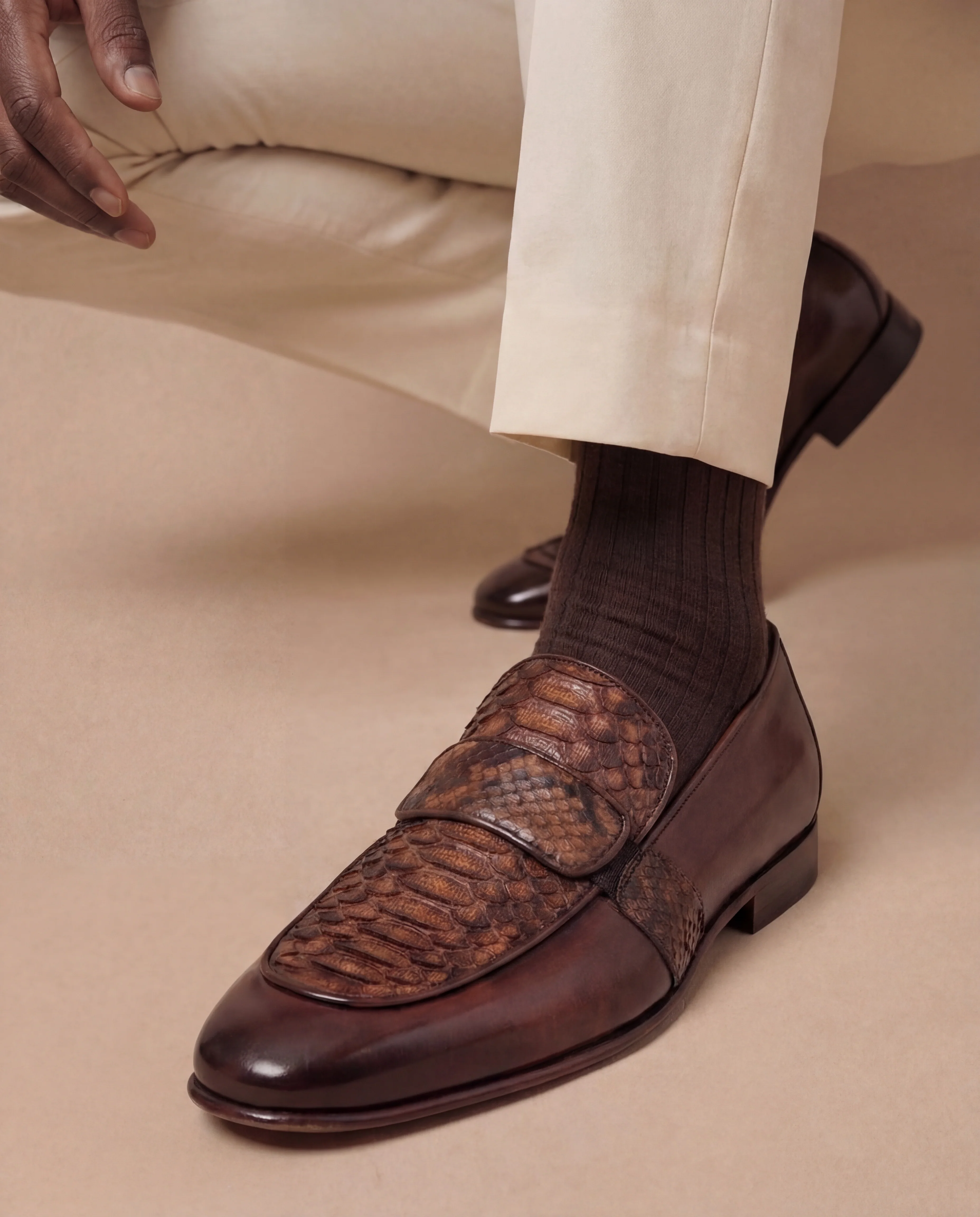 The Dorian Tan Python & Baby Buffalo Leather Loafer Men Shoe - Image 11