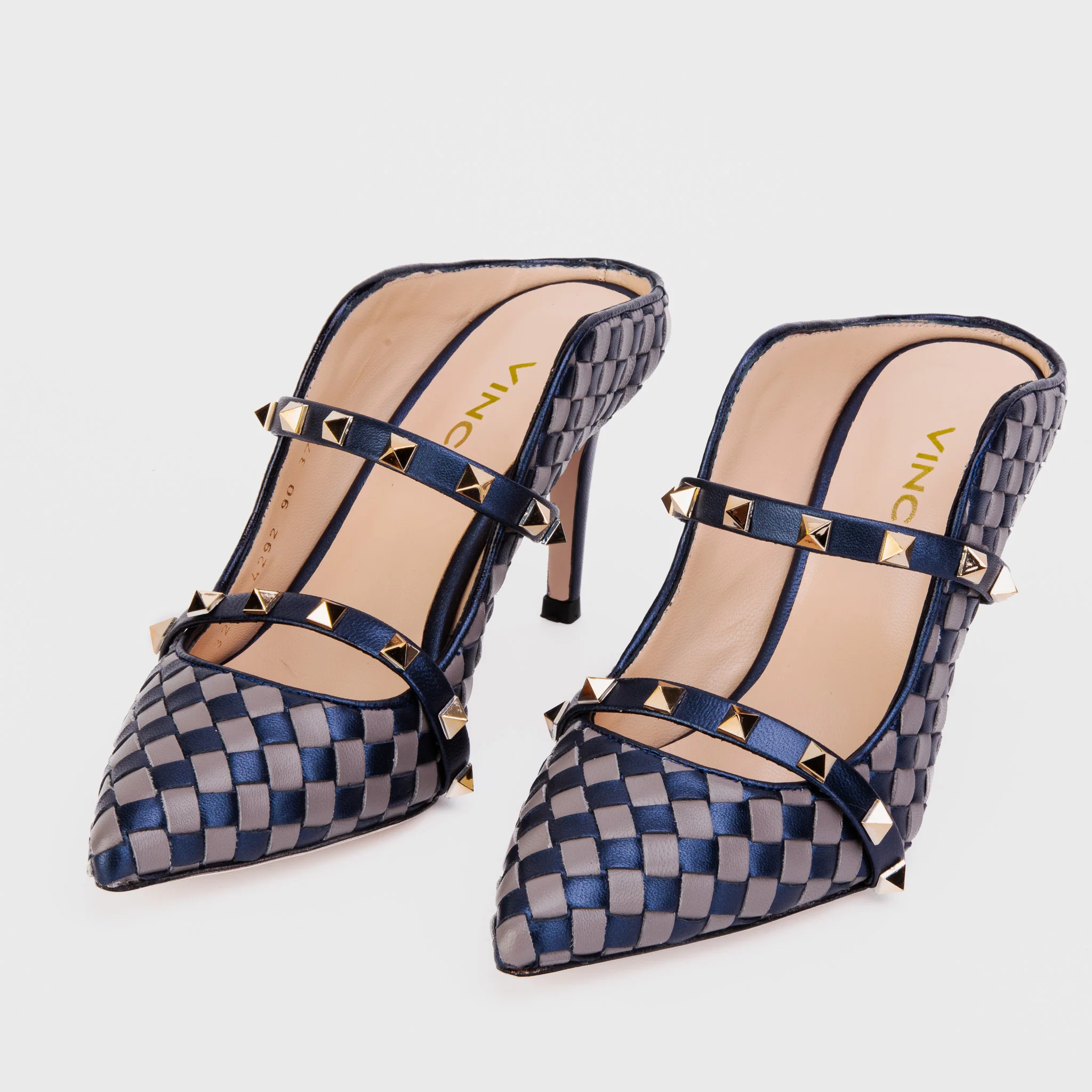 The Dosso Navy Blue Handwoven Pointy Toe Leather Women Sandal - Image 7
