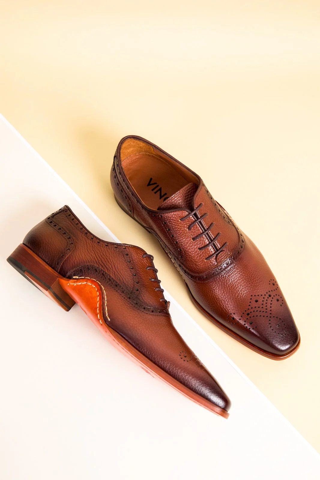 The Draco Handmade Tan Semi Brogue Oxford Men Shoe - Image 13