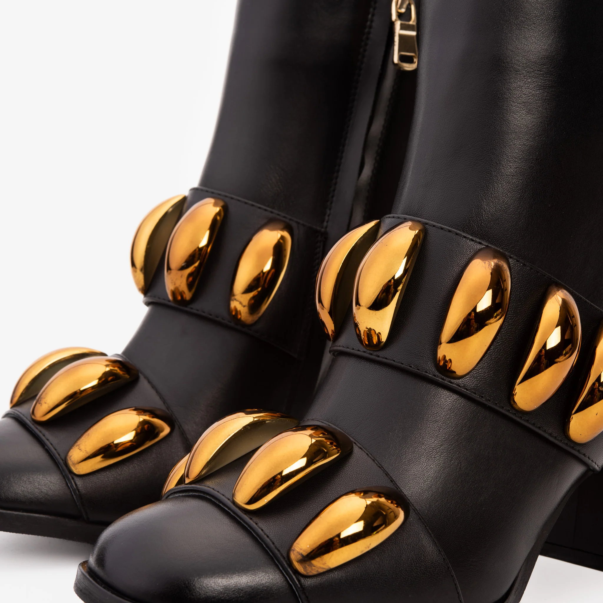 The Eclipse Black & Gold Leather Block Heel Women Boot - Image 4
