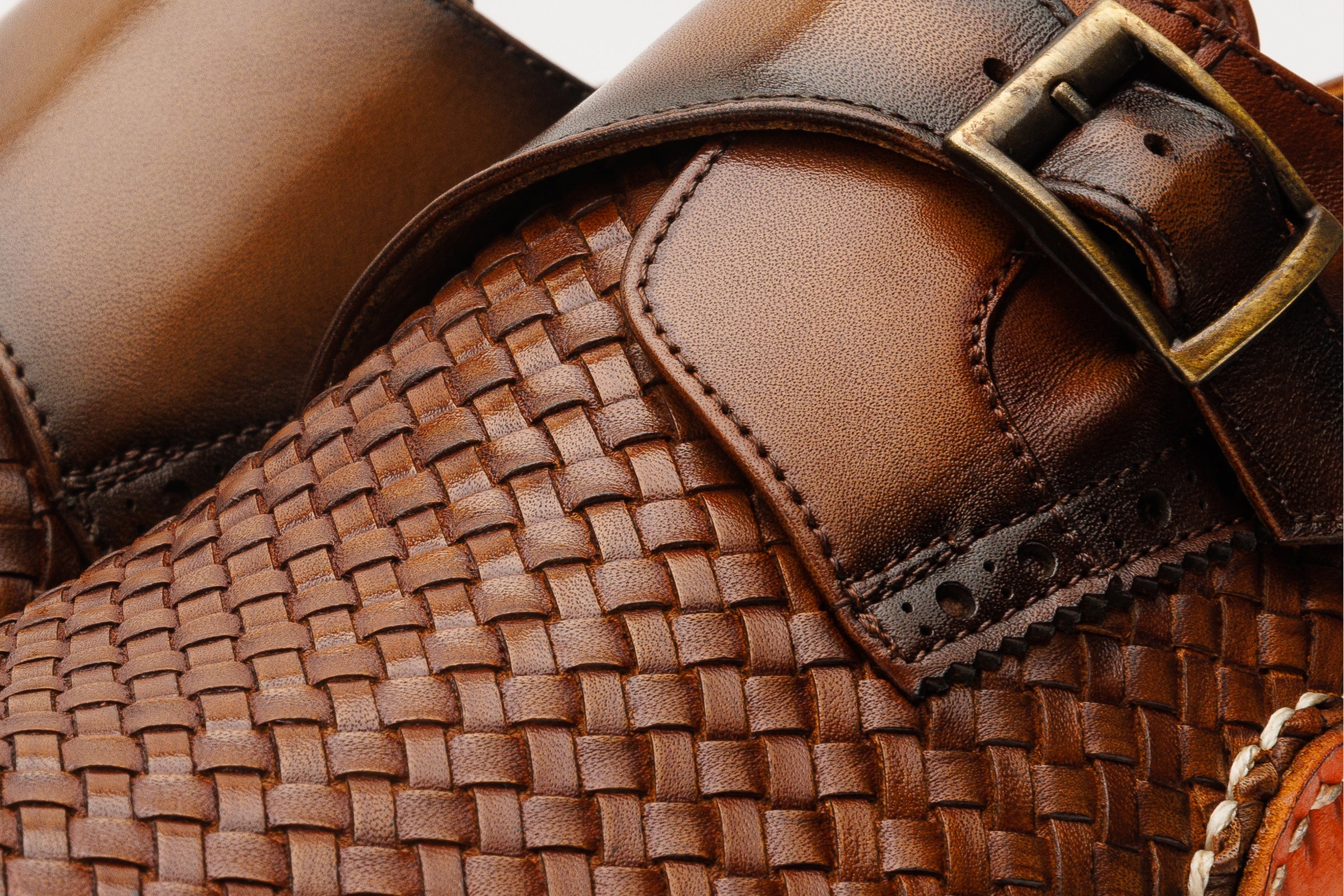 The Rolls Woven Tan Leather Single Monk Strap Handmade Men Shoe - Image 4