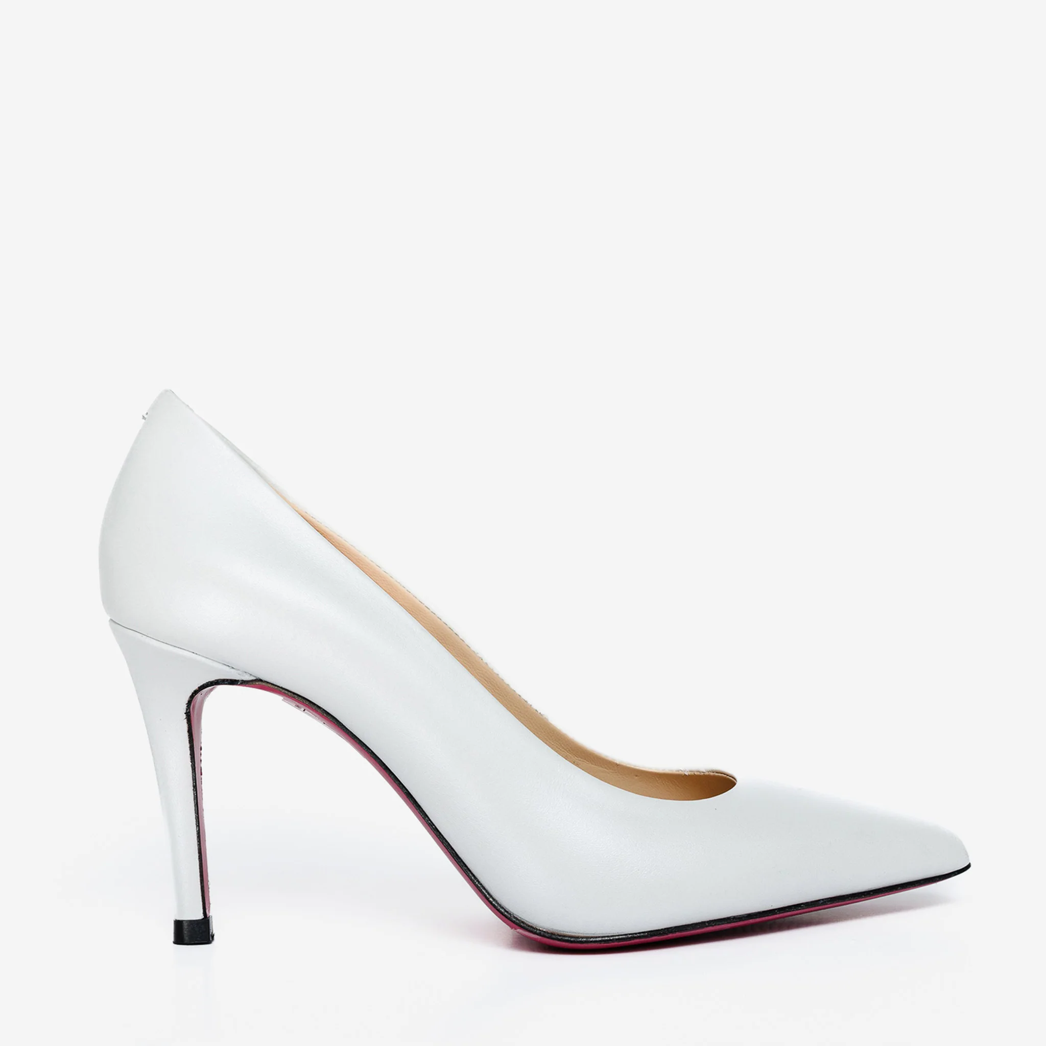 The Ege White Leather Pump Fuchsia Sole Women Shoe - Image 2