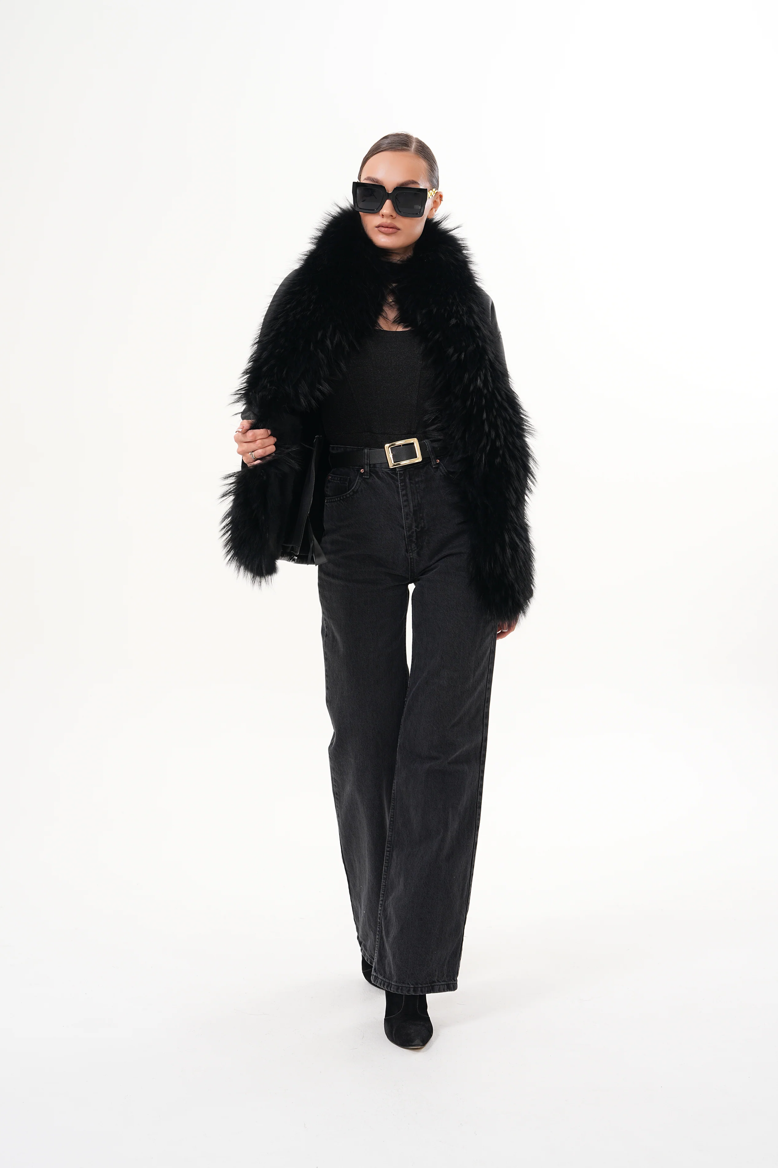 The Elise Black Shearling Leather Jacket - Image 22