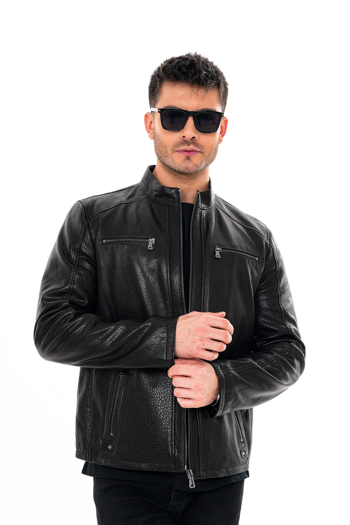 The Falcon Black Pebbled Leather Men Jacket - Image 10