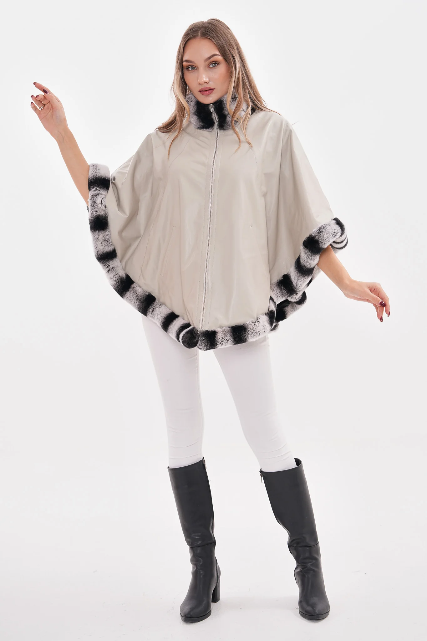 The Glacier Light Beige Reversible Leather Women Jacket - Image 8
