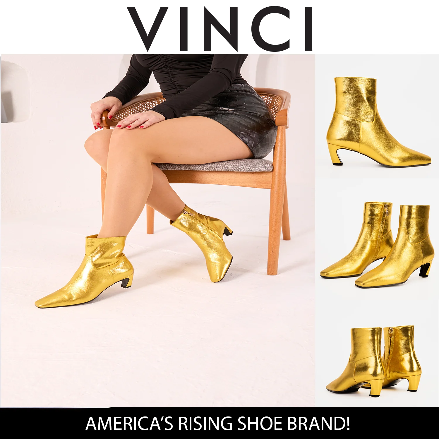 The Golden Glow Gold Leather Kitten Heel Women Boot - Image 17
