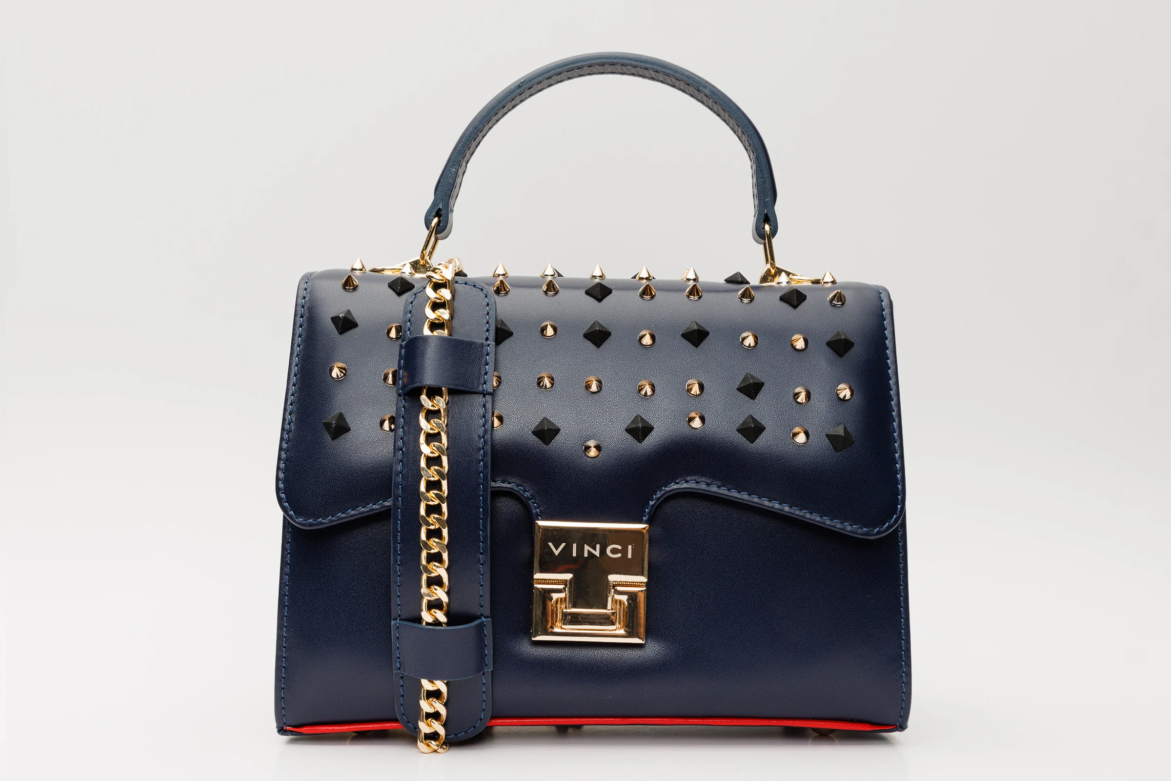 The Infanta Navy Blue Spike Leather Handbag - Image 6