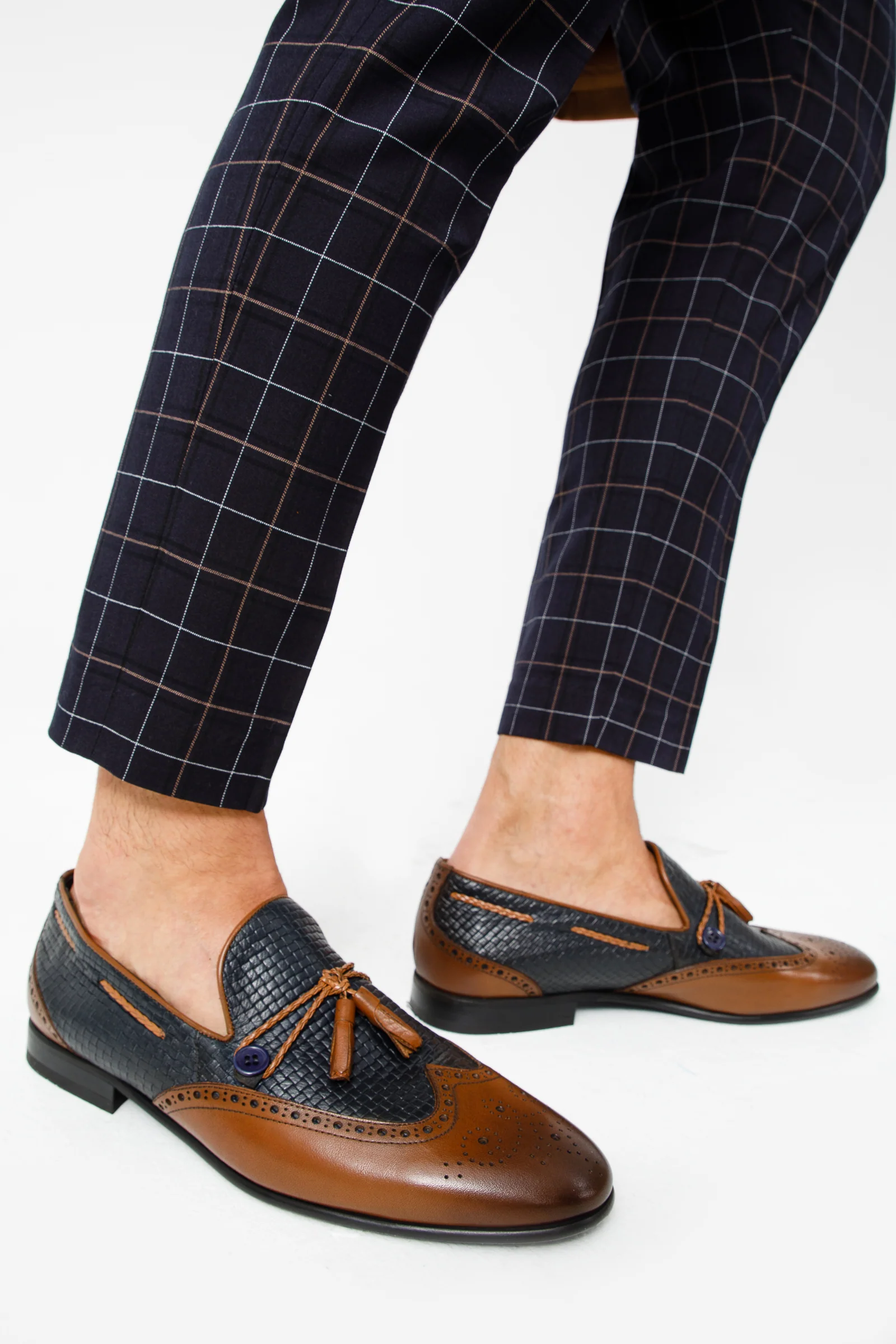 The Istanbul Tan & Navy Blue Leather Tassel Loafer Men Shoe - Image 10