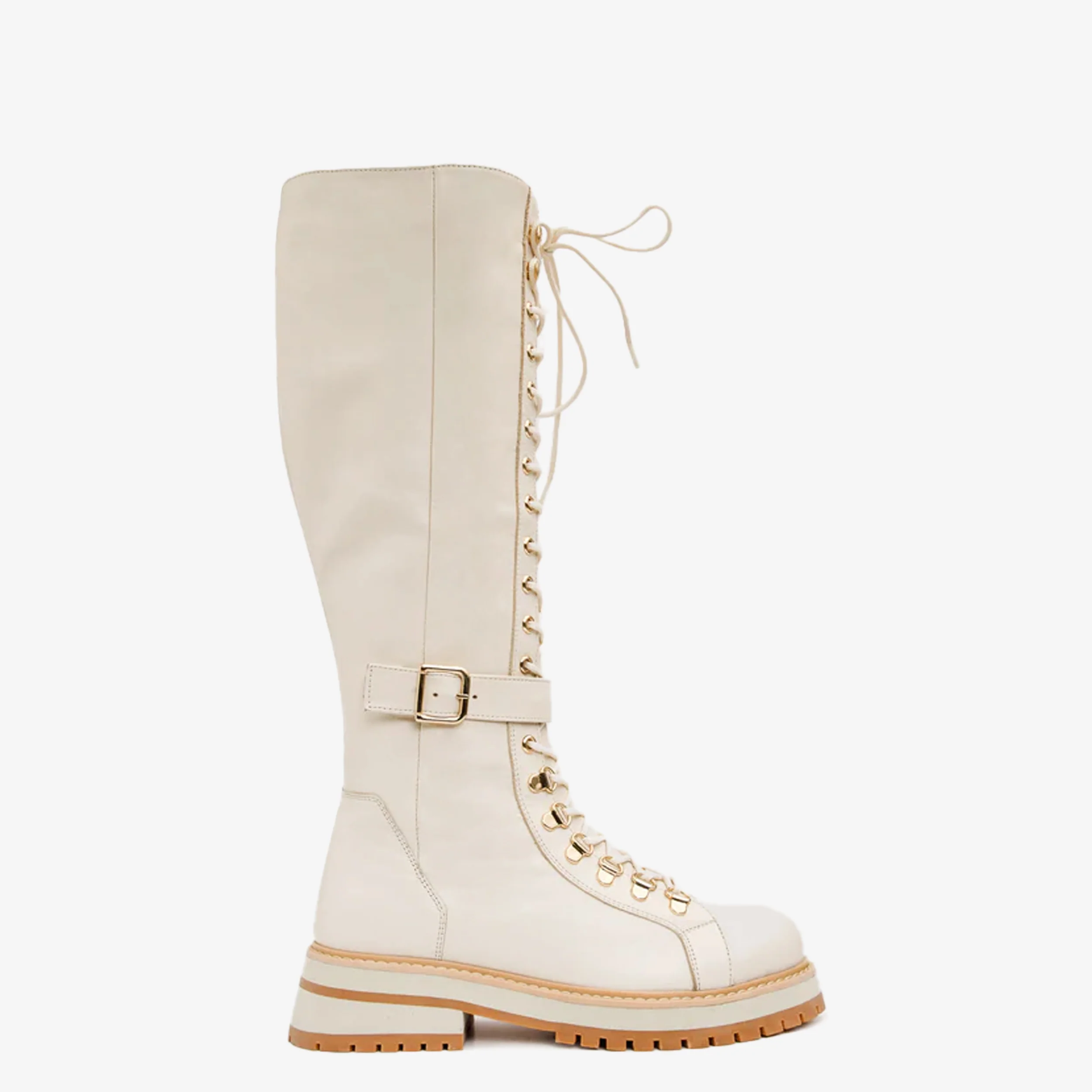 The Istinye Cream Leather Knee High Lace-Up Women Boot Limited Edition - Image 2