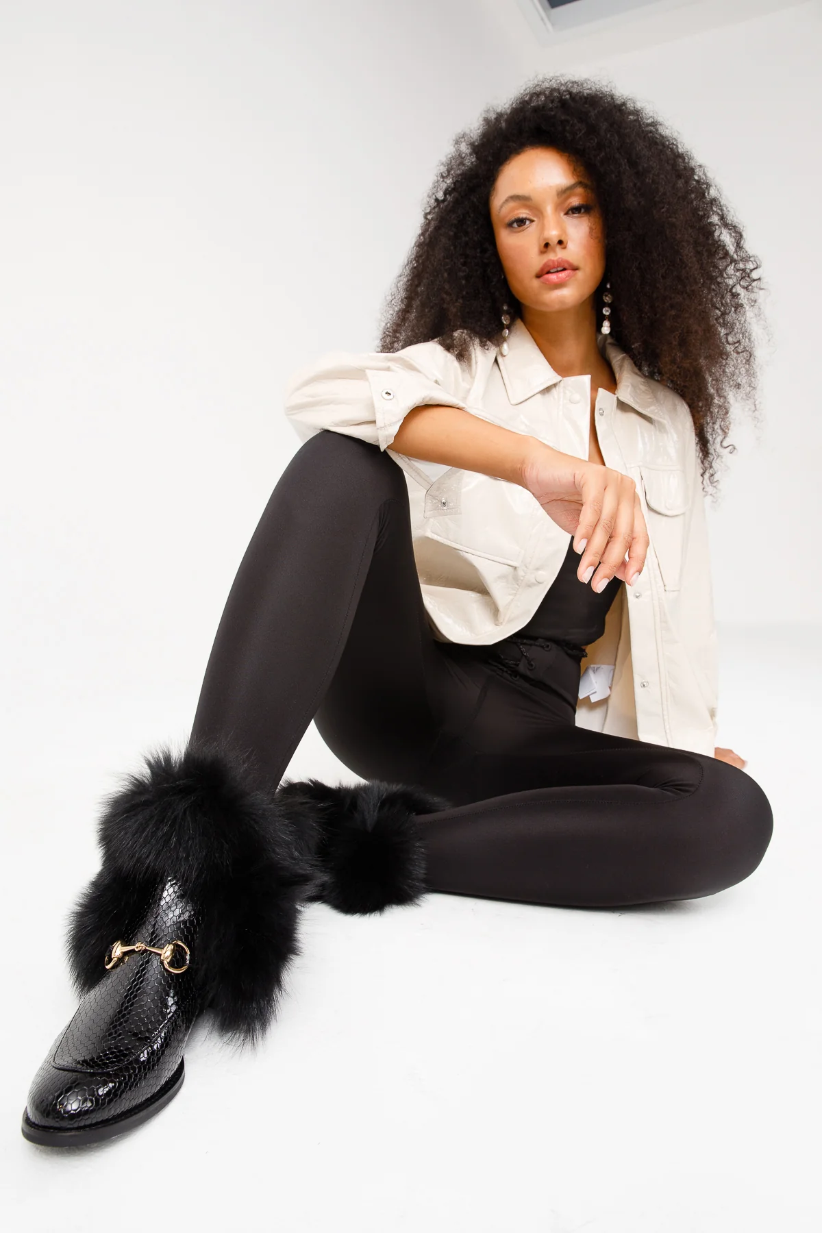 The Izmir Black Patent Leather Natural Fur Mid Calf Women Boot - Image 18