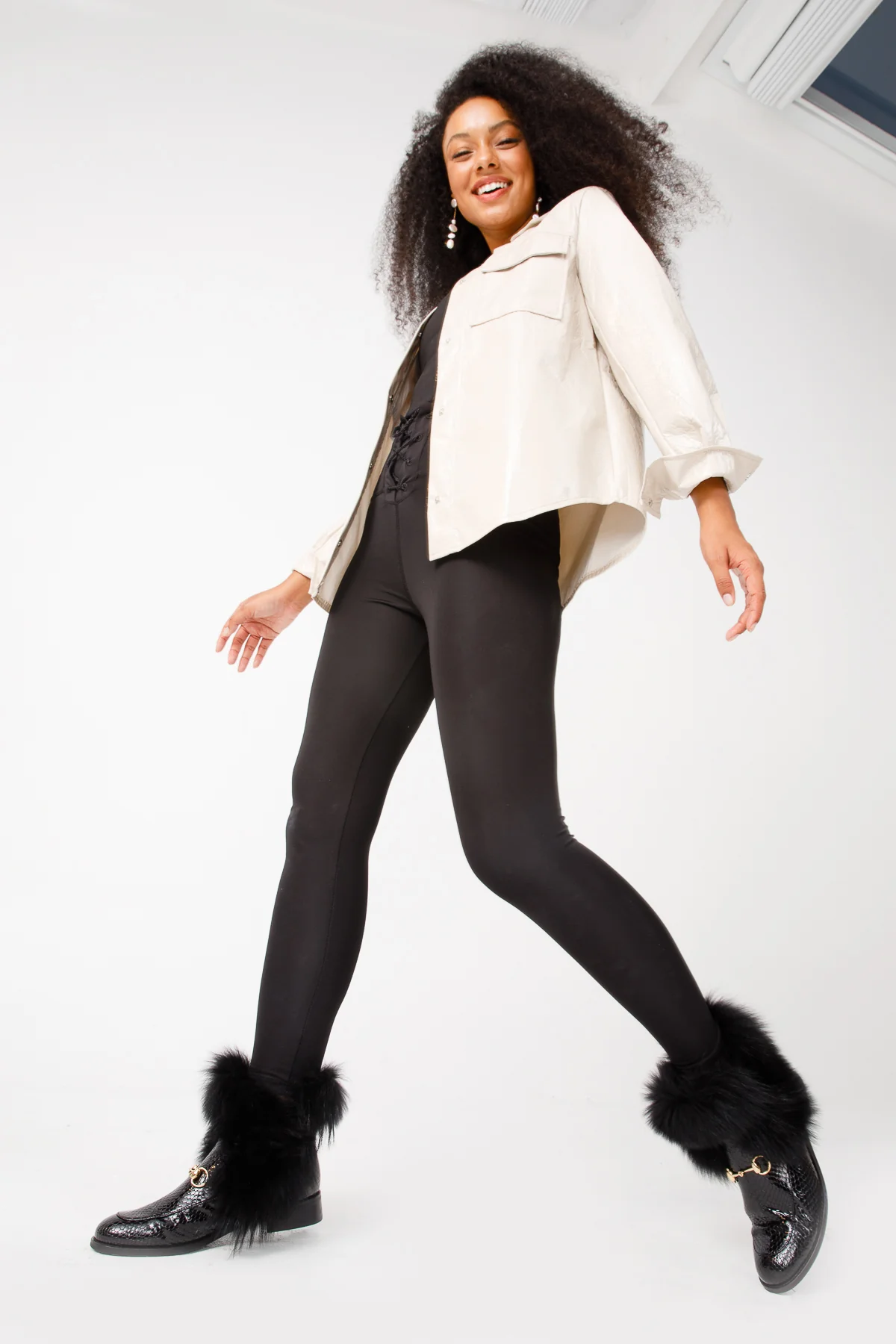 The Izmir Black Patent Leather Natural Fur Mid Calf Women Boot - Image 20