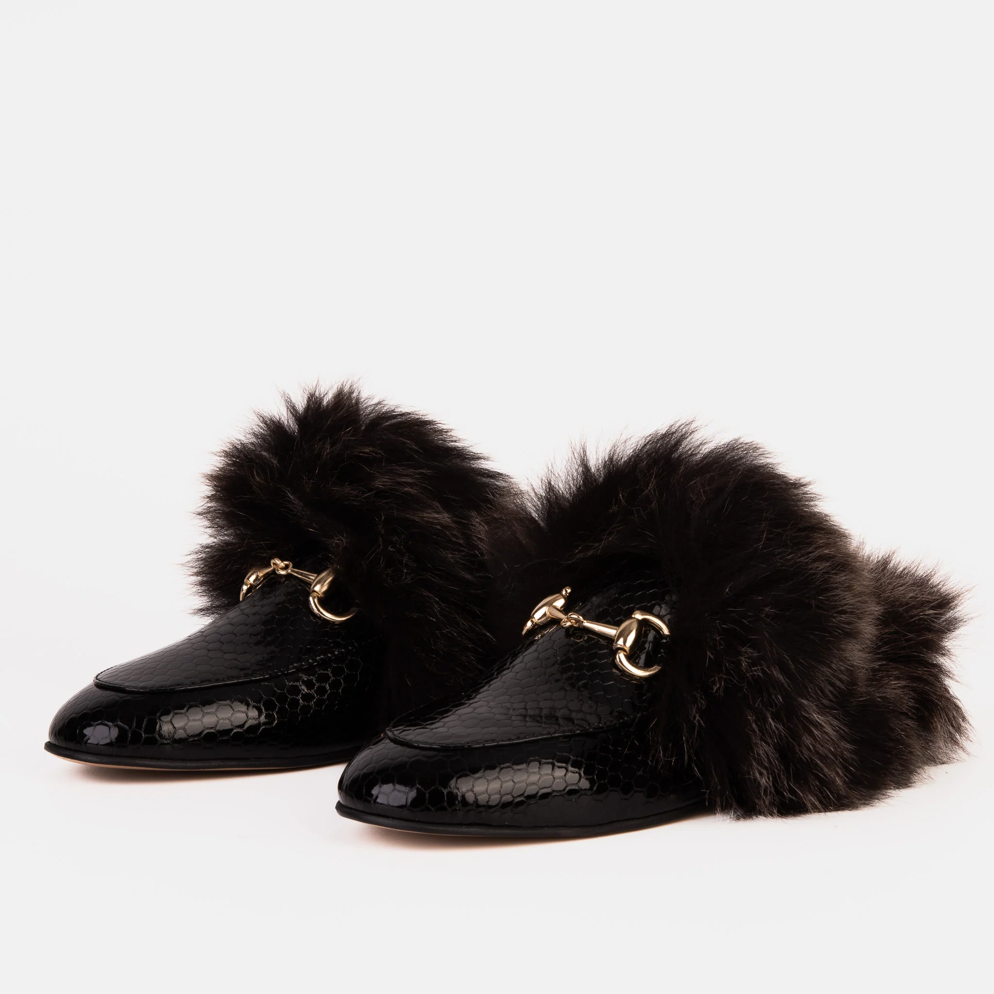 The Izmir Black Patent Leather Natural Fur Women Slipper - Image 3