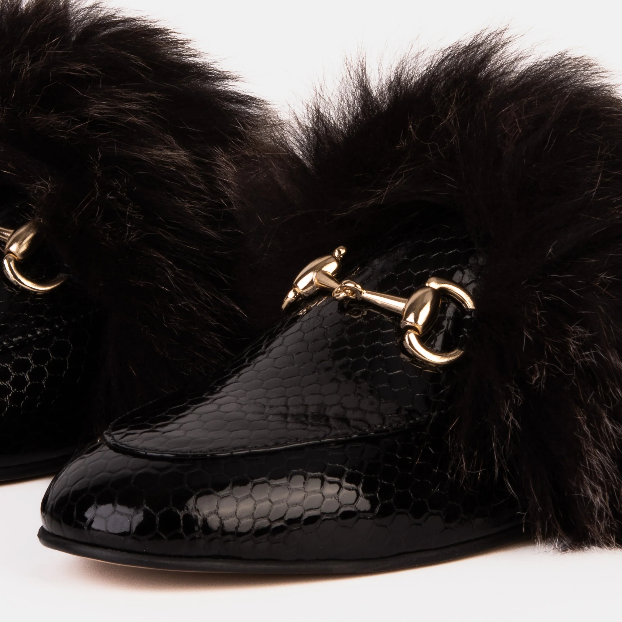 The Izmir Black Patent Leather Natural Fur Women Slipper - Image 5